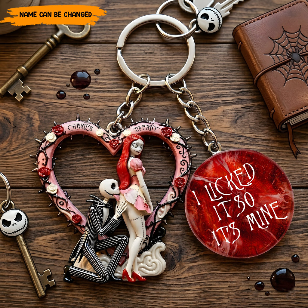 Personalized Gothic Couple Keychain Custom Name Gift GradoCreations