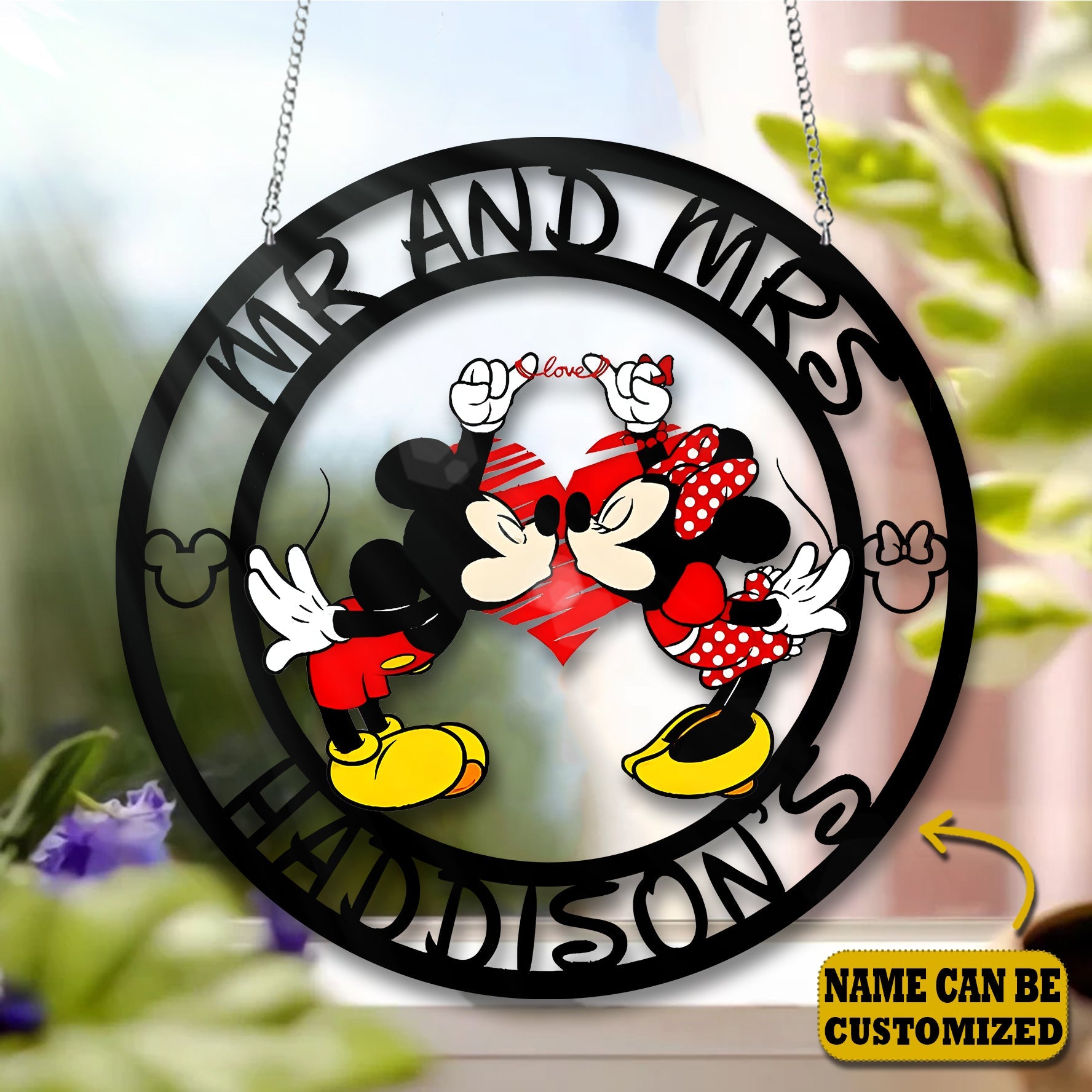 Personalized Cute Mouse Couple Acrylic Window Hanging Decor Gift for Couples GradoCreations