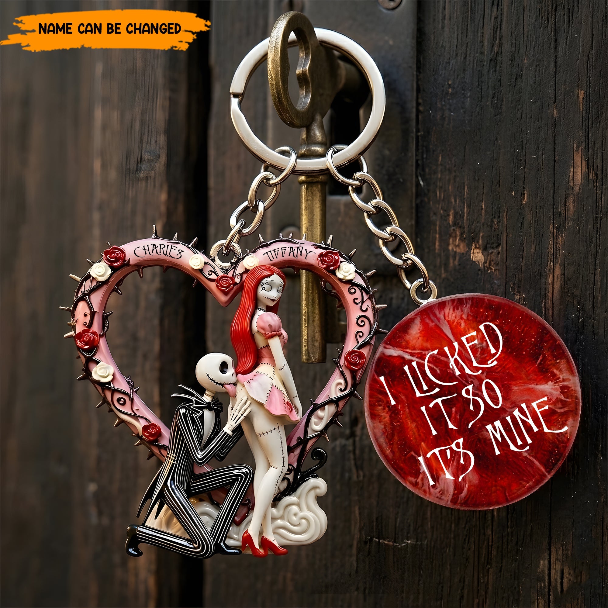 Personalized Gothic Couple Keychain Custom Name Gift GradoCreations