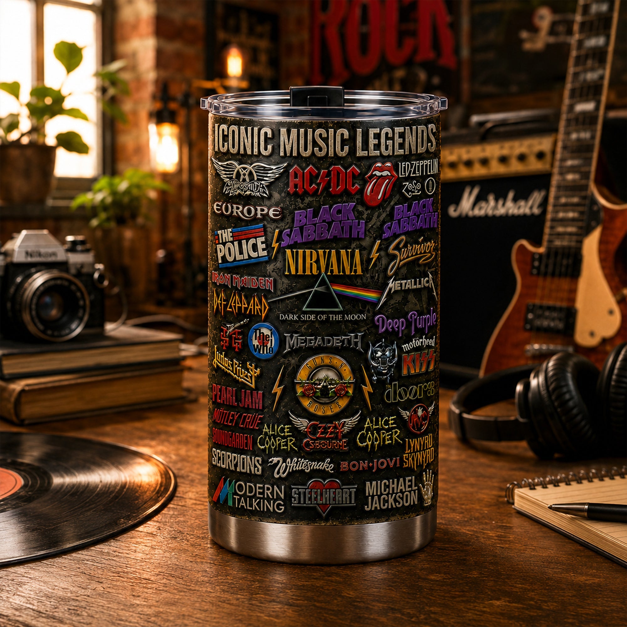 Personalized Classic Rock Legends Tumbler Custom Gift for Music Lovers GradoCreations