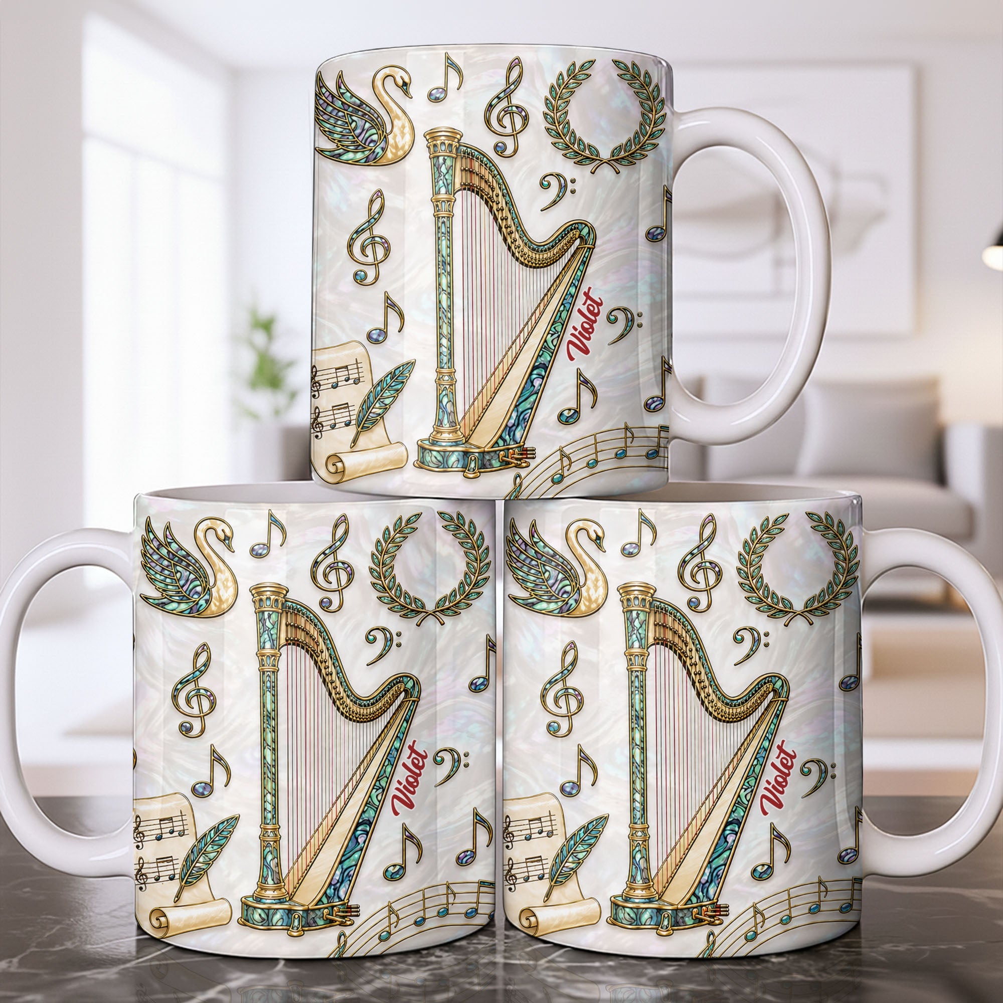 Personalized Musical Notes Coffee Mug Custom Gift for Music Lovers Edge-to-edge Mug GradoCreations
