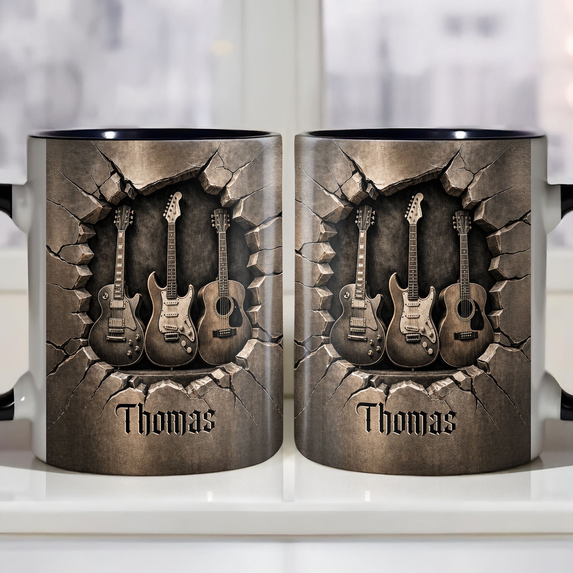 Personalized Custom Accent Mug with Guitar Design Gift for Music Lovers Accent Mug GradoCreations