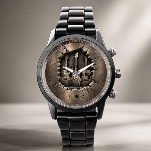Personalized 3D Guitar Design Men's Watch Custom Name Gift Men's Watch GradoCreations