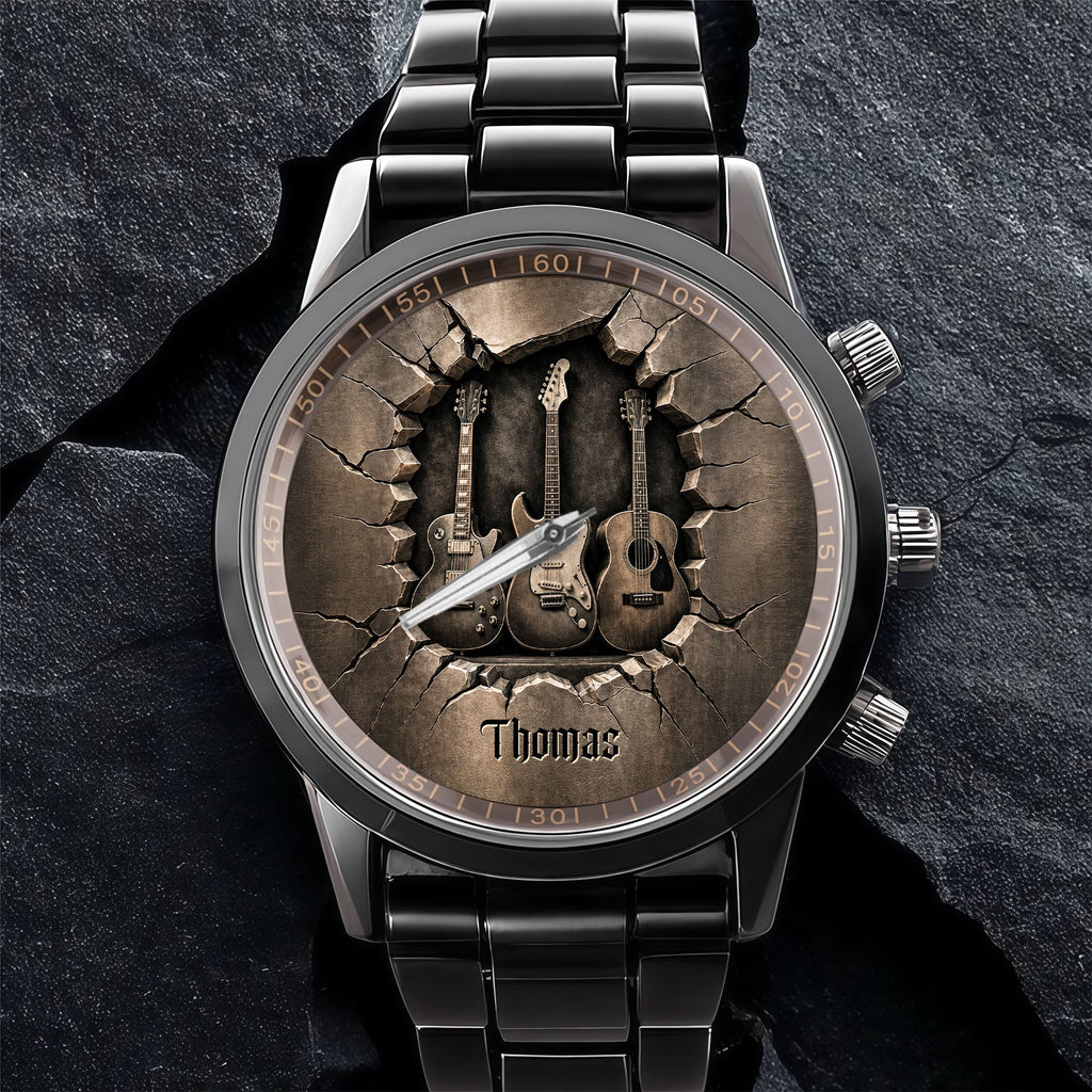 Personalized 3D Guitar Design Men's Watch Custom Name Gift