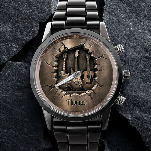 Personalized 3D Guitar Design Men's Watch Custom Name Gift Men's Watch GradoCreations