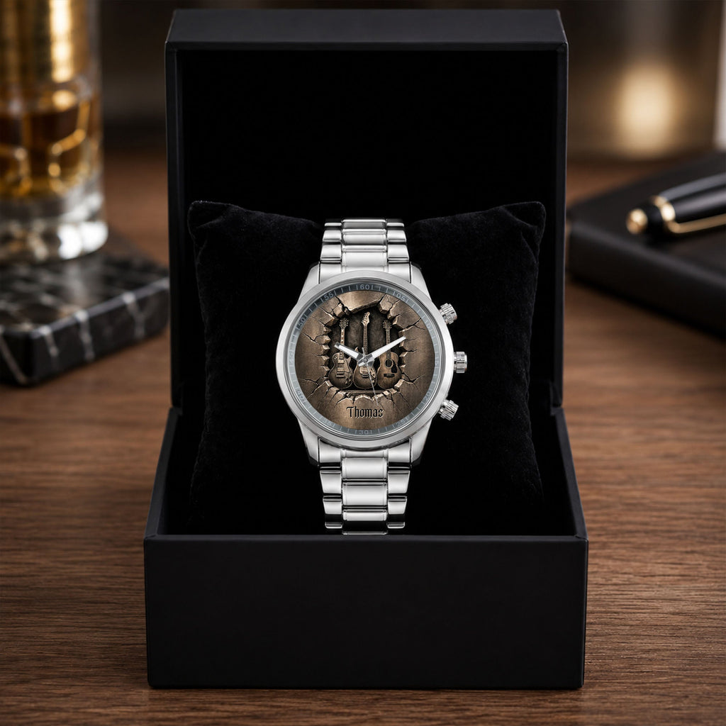 Personalized 3D Guitar Design Men's Watch Custom Name Gift