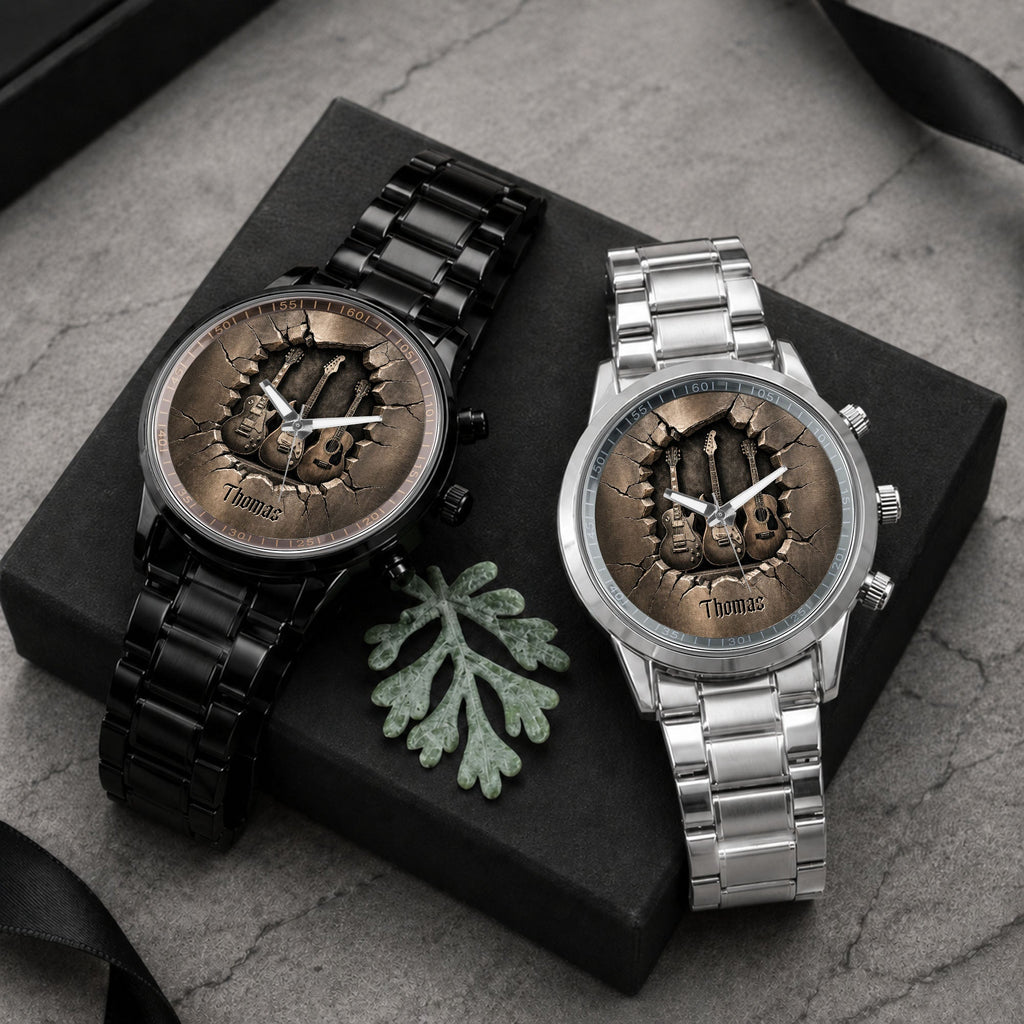 Personalized 3D Guitar Design Men's Watch Custom Name Gift