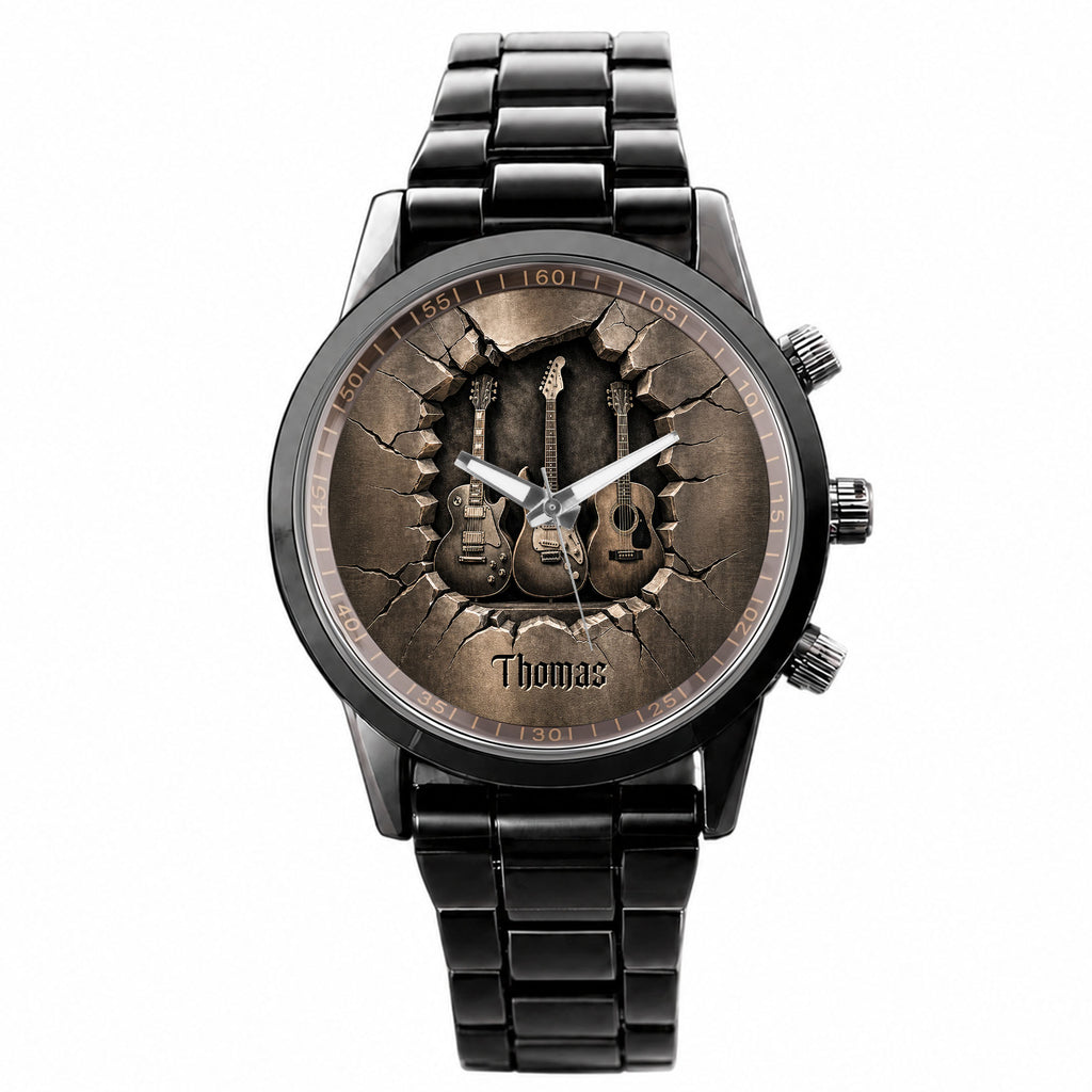 Personalized 3D Guitar Design Men's Watch Custom Name Gift
