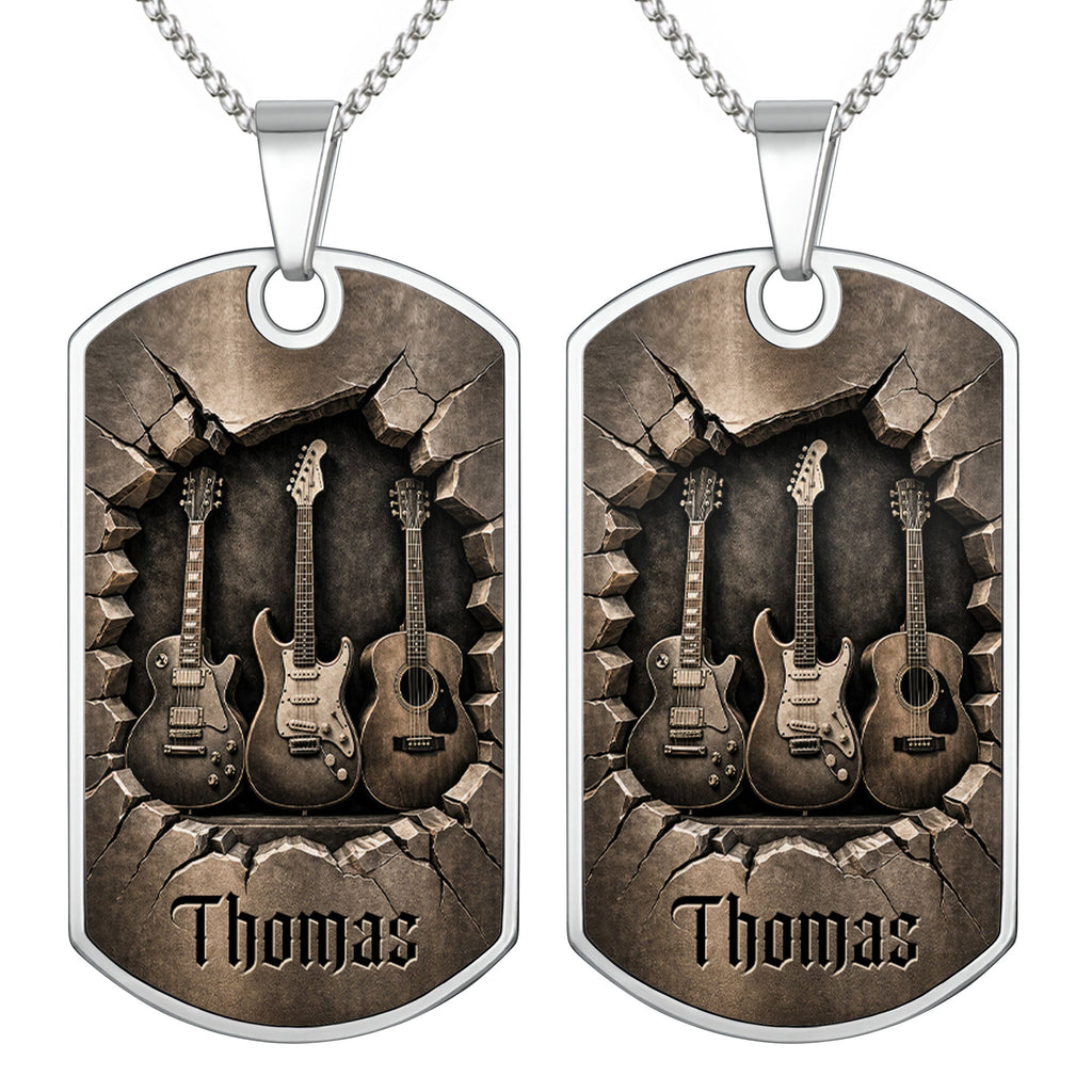 Personalized Music Dog Tag Necklace Custom Name Gift for Him Dog Tag Necklace GradoCreations