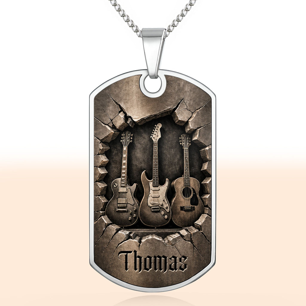 Personalized Music Dog Tag Necklace Custom Name Gift for Him Dog Tag Necklace GradoCreations