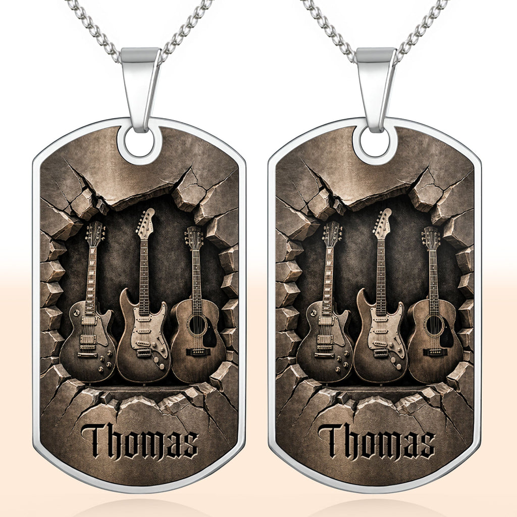 Personalized Music Dog Tag Necklace Custom Name Gift for Him Dog Tag Necklace GradoCreations