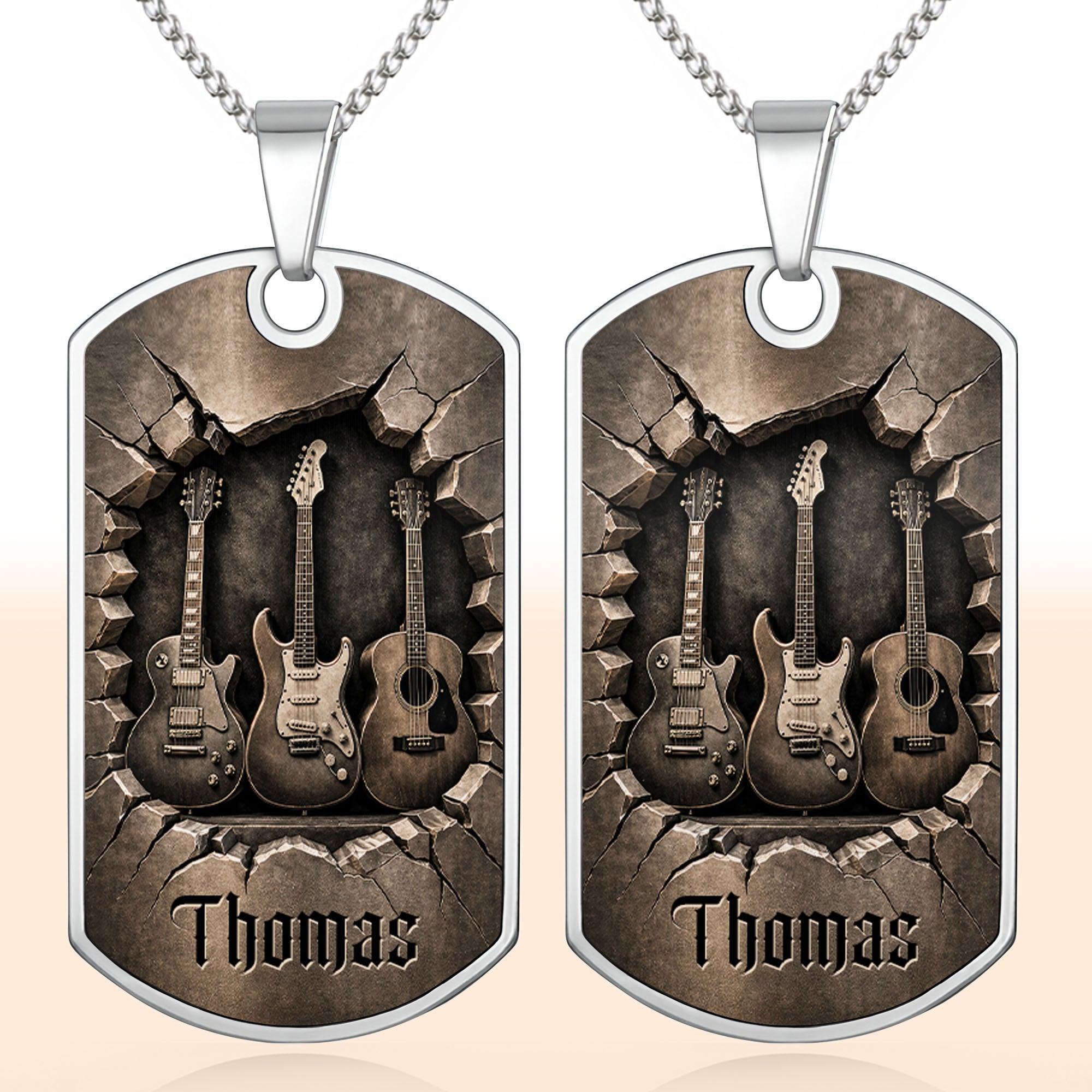 Personalized Music Dog Tag Necklace Custom Name Gift for Him Dog Tag Necklace GradoCreations