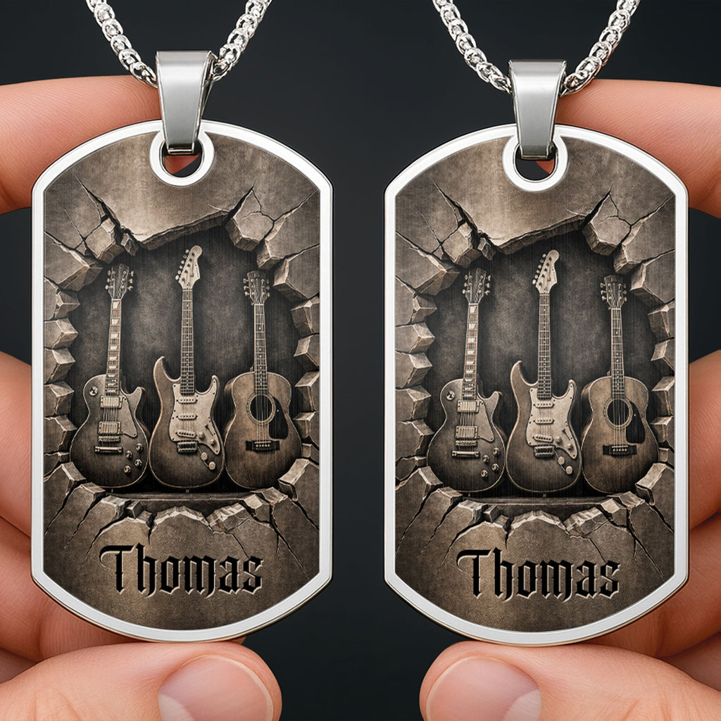 Personalized Music Dog Tag Necklace Custom Name Gift for Him Dog Tag Necklace GradoCreations