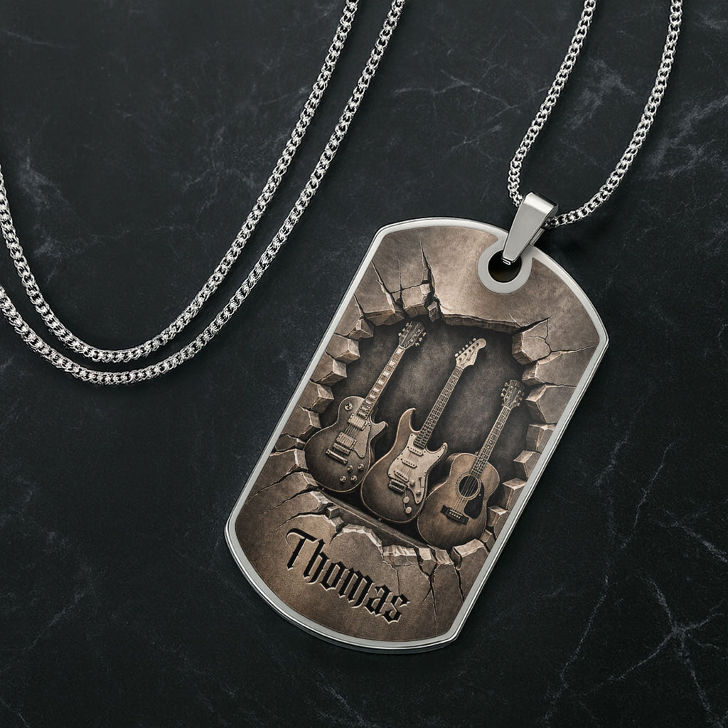 Personalized Music Dog Tag Necklace Custom Name Gift for Him Dog Tag Necklace GradoCreations
