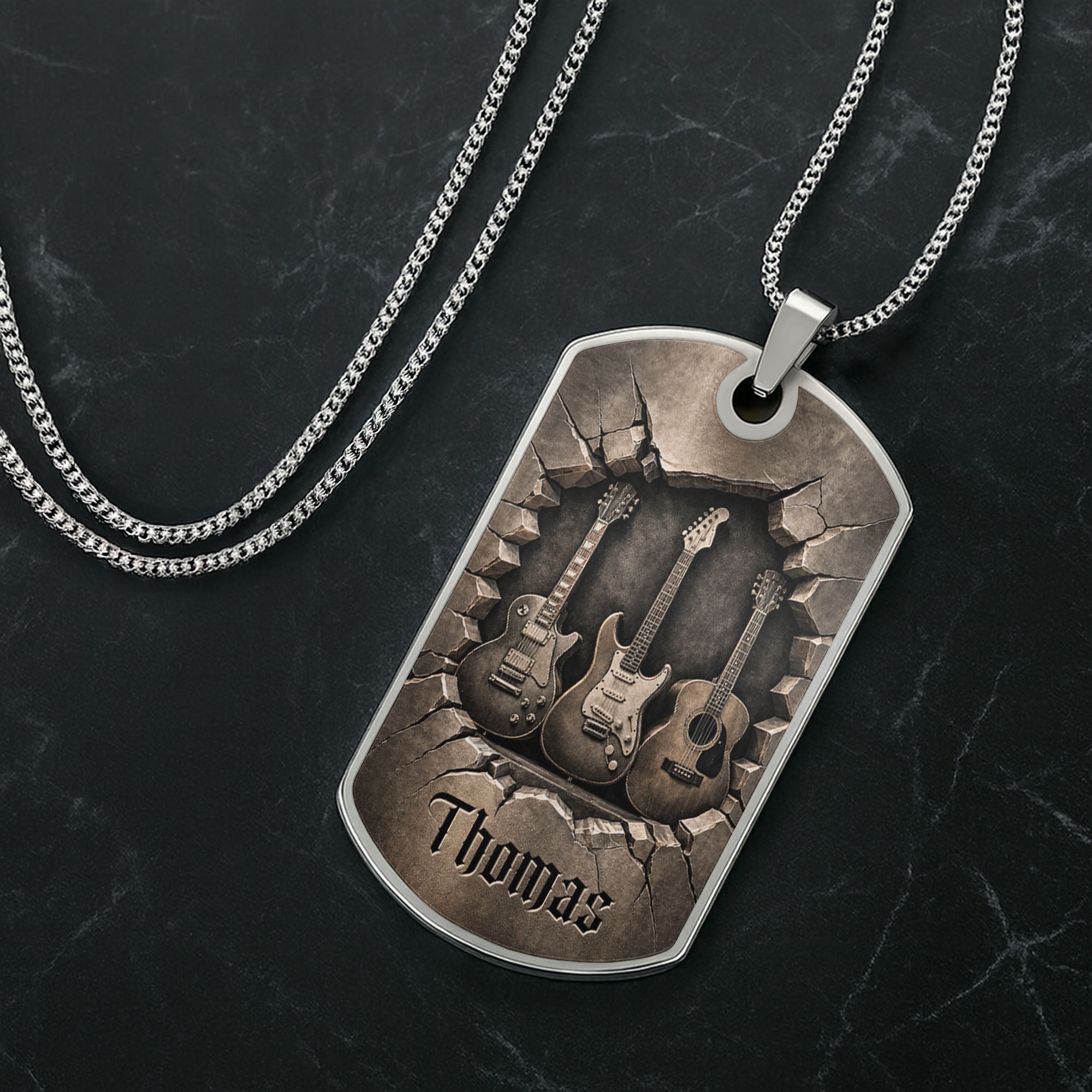 Personalized Music Dog Tag Necklace Custom Name Gift for Him Dog Tag Necklace GradoCreations