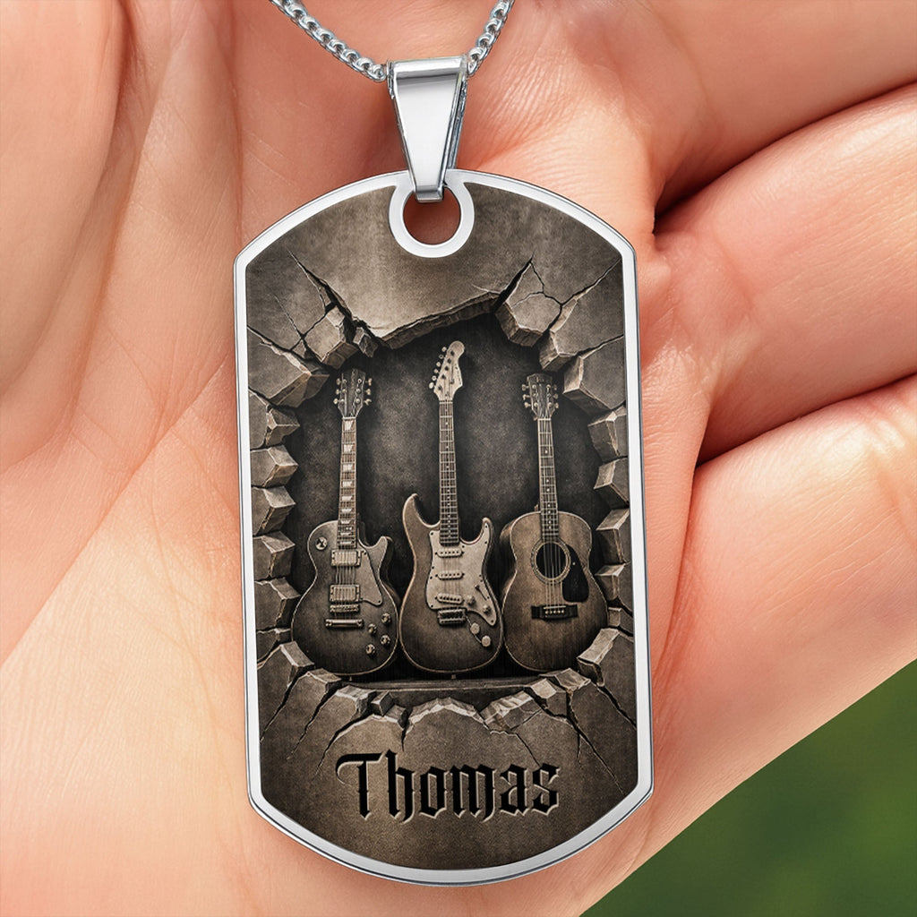 Personalized Music Dog Tag Necklace Custom Name Gift for Him Dog Tag Necklace GradoCreations