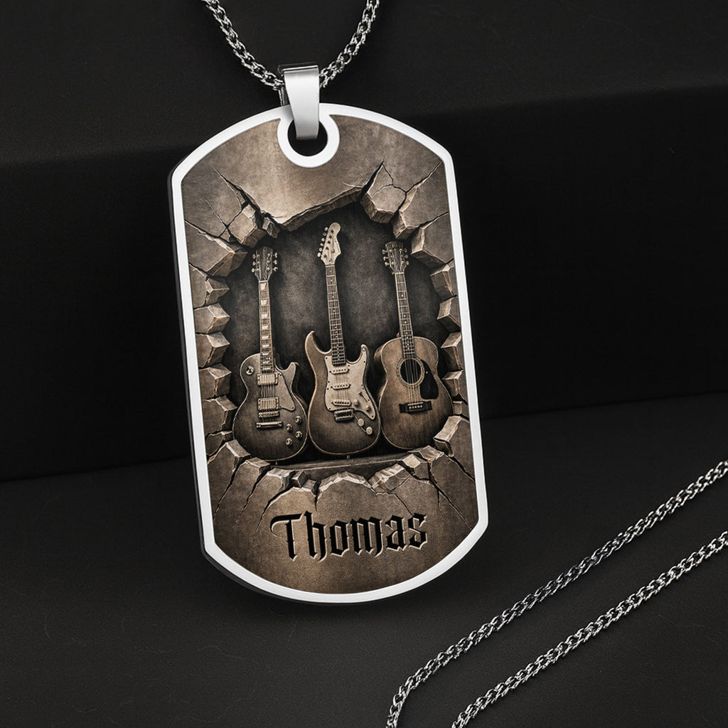 Personalized Music Dog Tag Necklace Custom Name Gift for Him Dog Tag Necklace GradoCreations