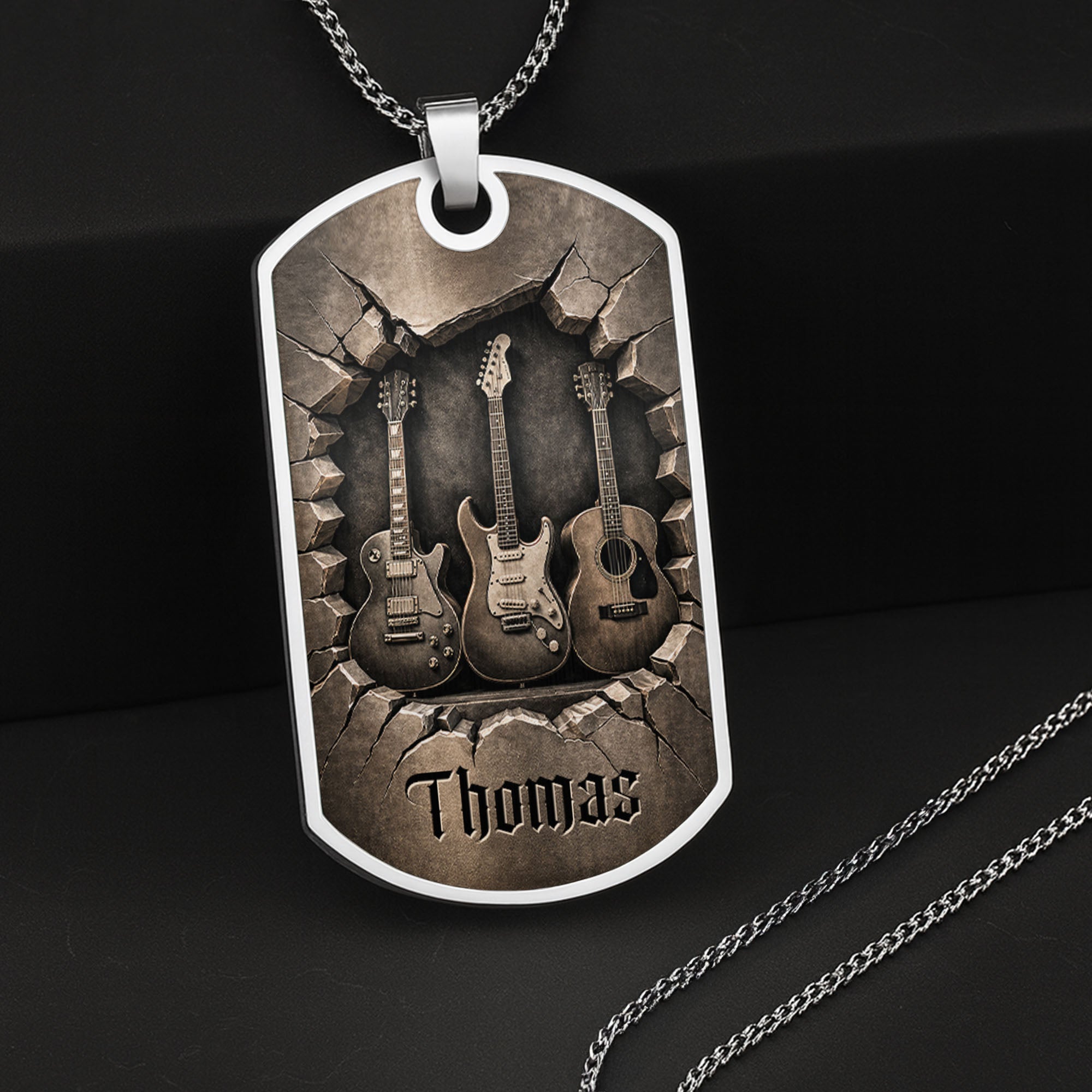 Personalized Music Dog Tag Necklace Custom Name Gift for Him Dog Tag Necklace GradoCreations