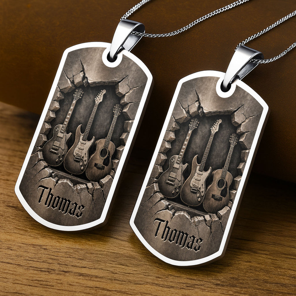 Personalized Music Dog Tag Necklace Custom Name Gift for Him Dog Tag Necklace GradoCreations