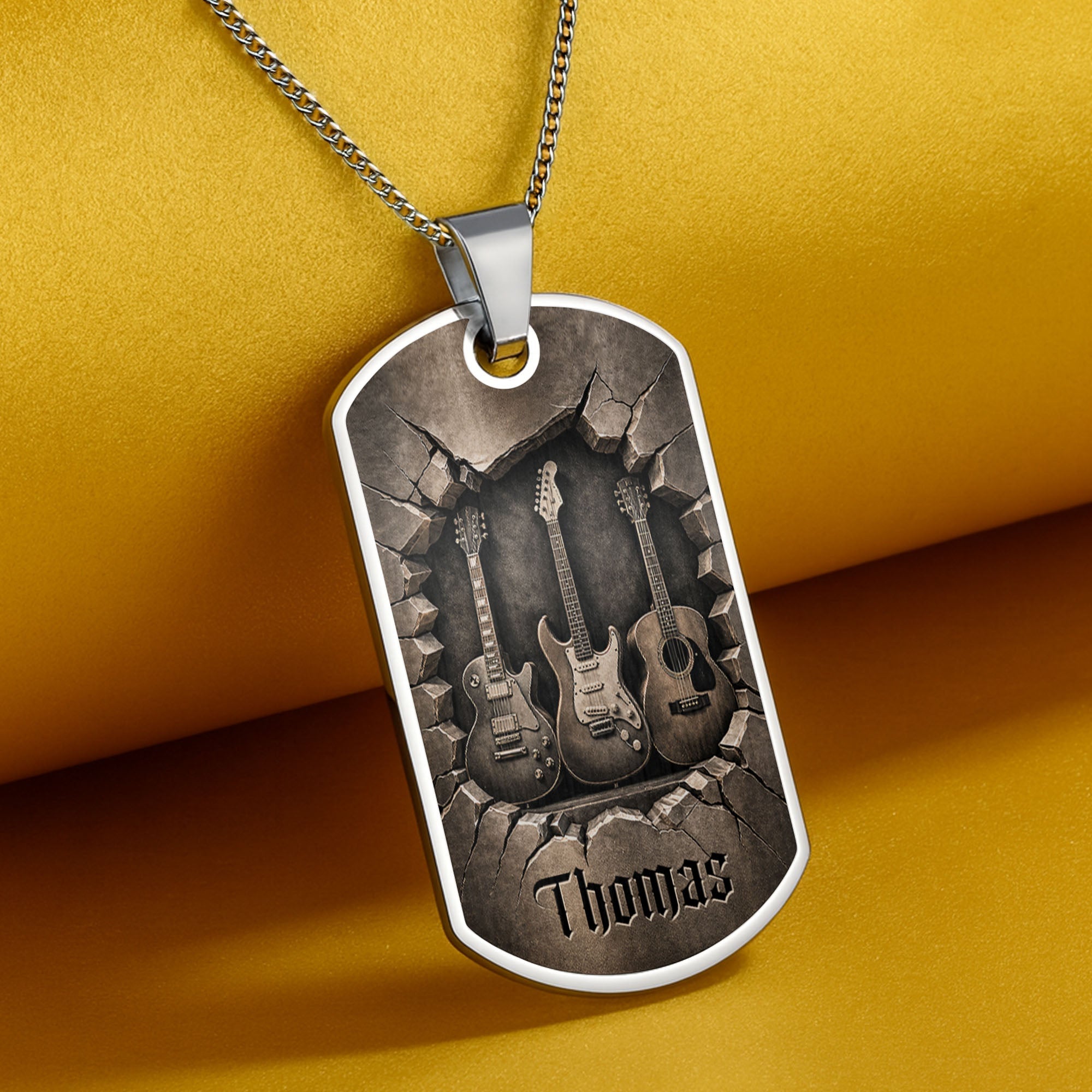 Personalized Music Dog Tag Necklace Custom Name Gift for Him Dog Tag Necklace GradoCreations