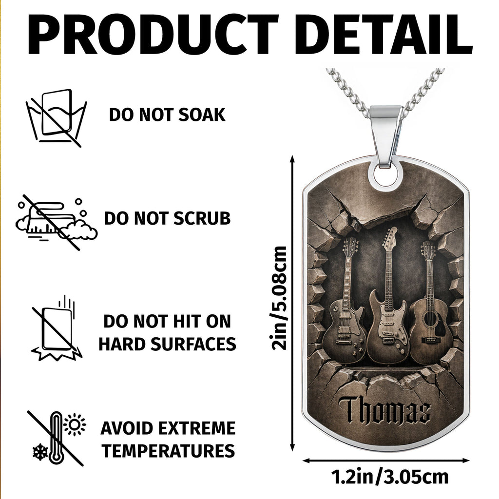 Personalized Music Dog Tag Necklace Custom Name Gift for Him Dog Tag Necklace GradoCreations