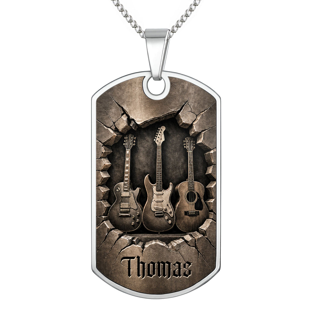 Personalized Music Dog Tag Necklace Custom Name Gift for Him Dog Tag Necklace GradoCreations