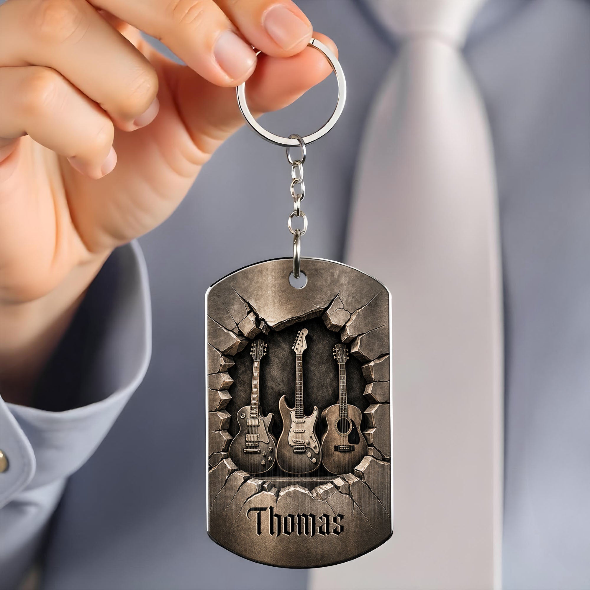 Personalized Stainless Steel Keychain Custom Music Gift for Dad Stainless Steel Keychain GradoCreations