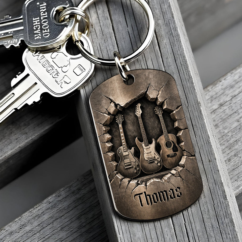 Personalized Stainless Steel Keychain Custom Music Gift for Dad Stainless Steel Keychain GradoCreations