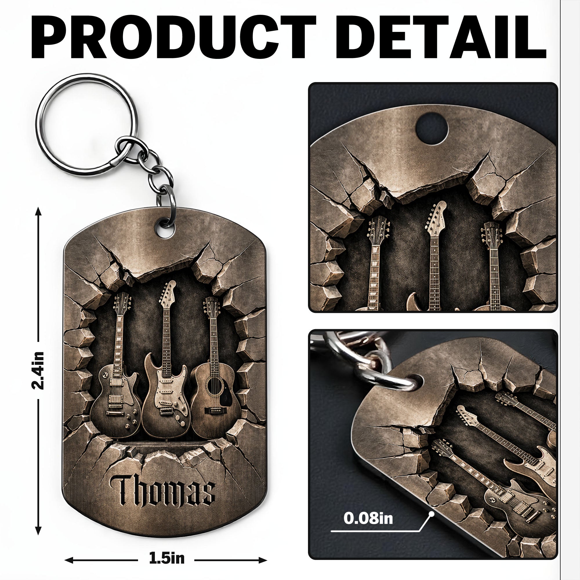 Personalized Stainless Steel Keychain Custom Music Gift for Dad Stainless Steel Keychain GradoCreations
