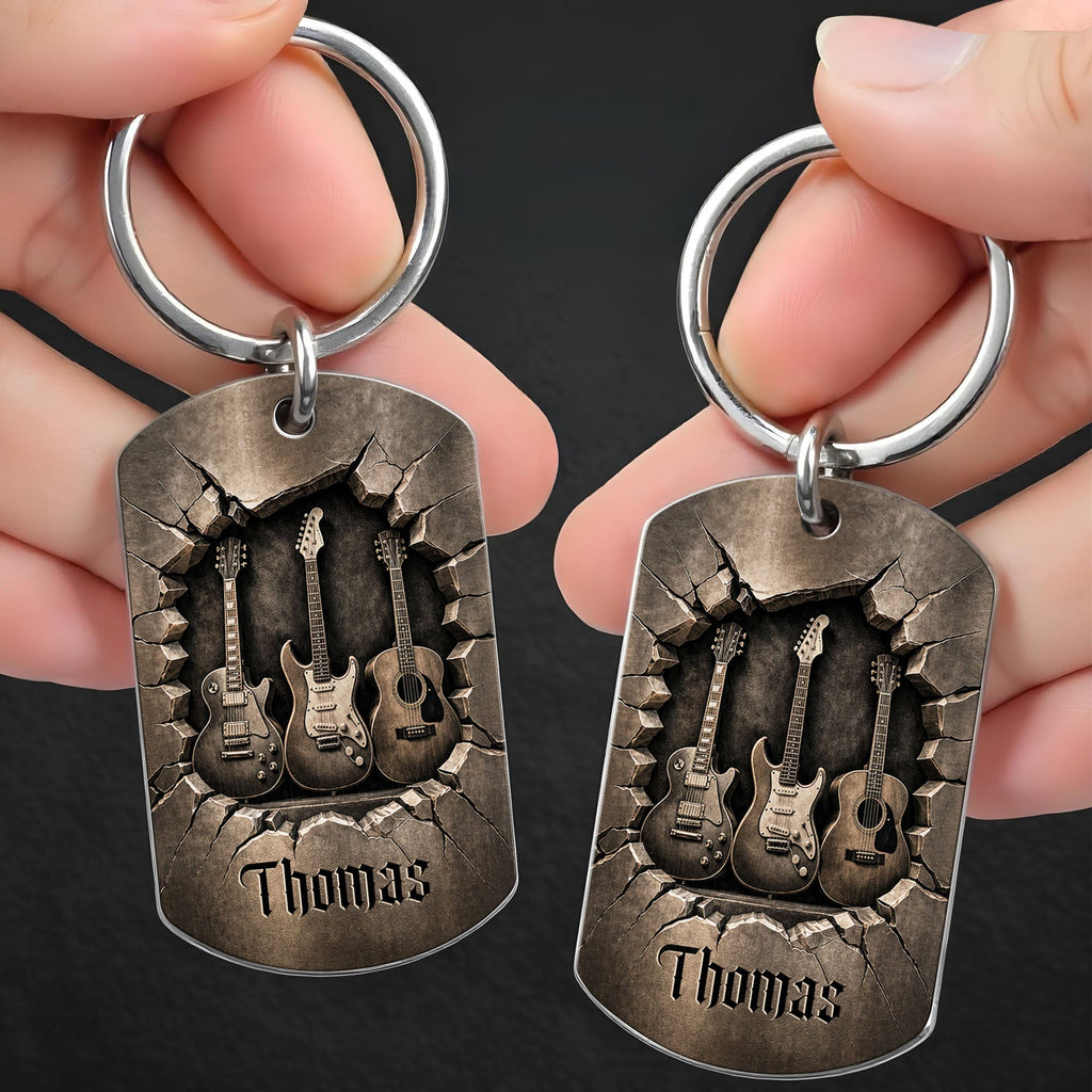 Personalized Stainless Steel Keychain Custom Music Gift for Dad Stainless Steel Keychain GradoCreations