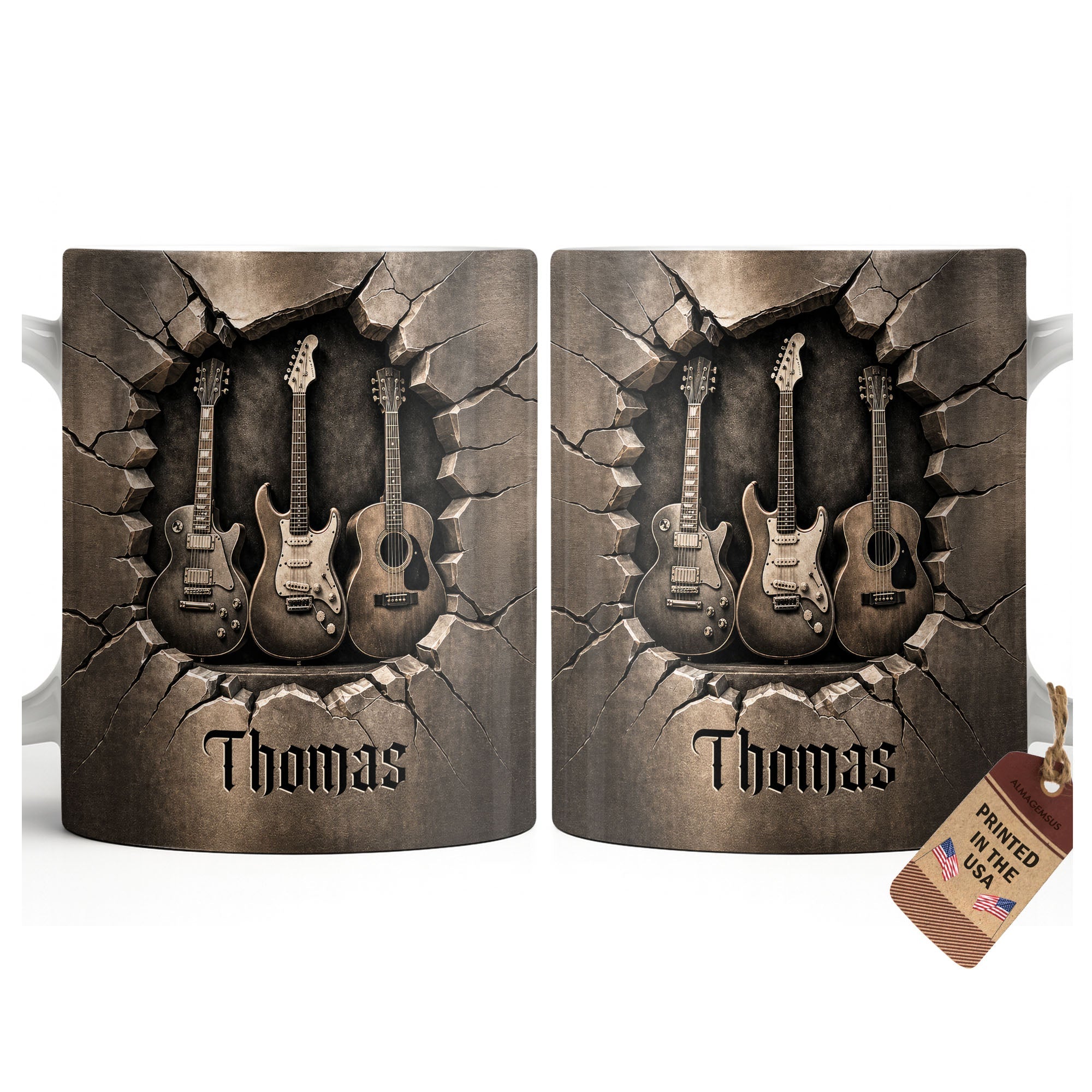 Personalized 3D Effect Guitar Coffee Mug Gift for Music Lovers Edge-to-edge Mug GradoCreations