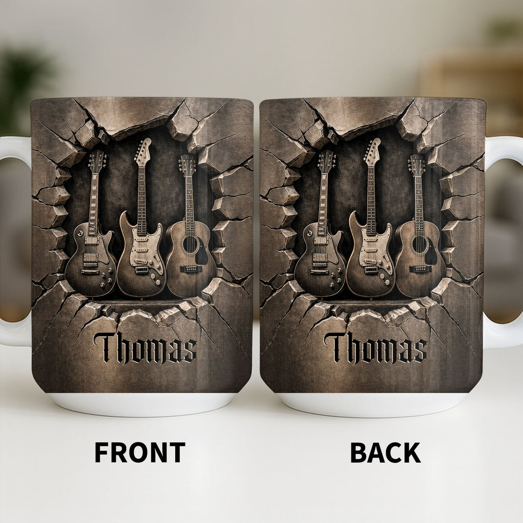 Personalized 3D Effect Guitar Coffee Mug Gift for Music Lovers Edge-to-edge Mug GradoCreations