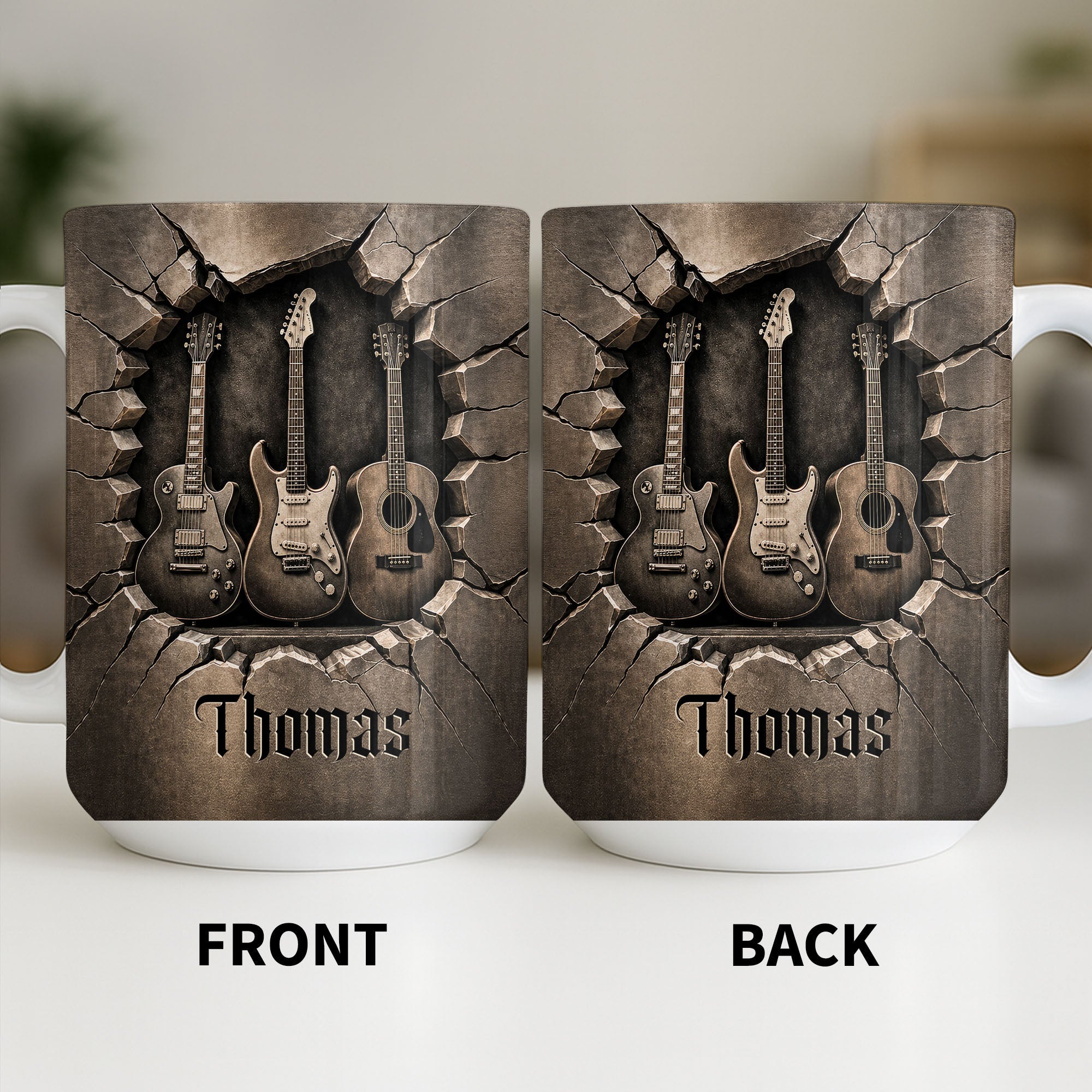Personalized 3D Effect Guitar Coffee Mug Gift for Music Lovers Edge-to-edge Mug GradoCreations