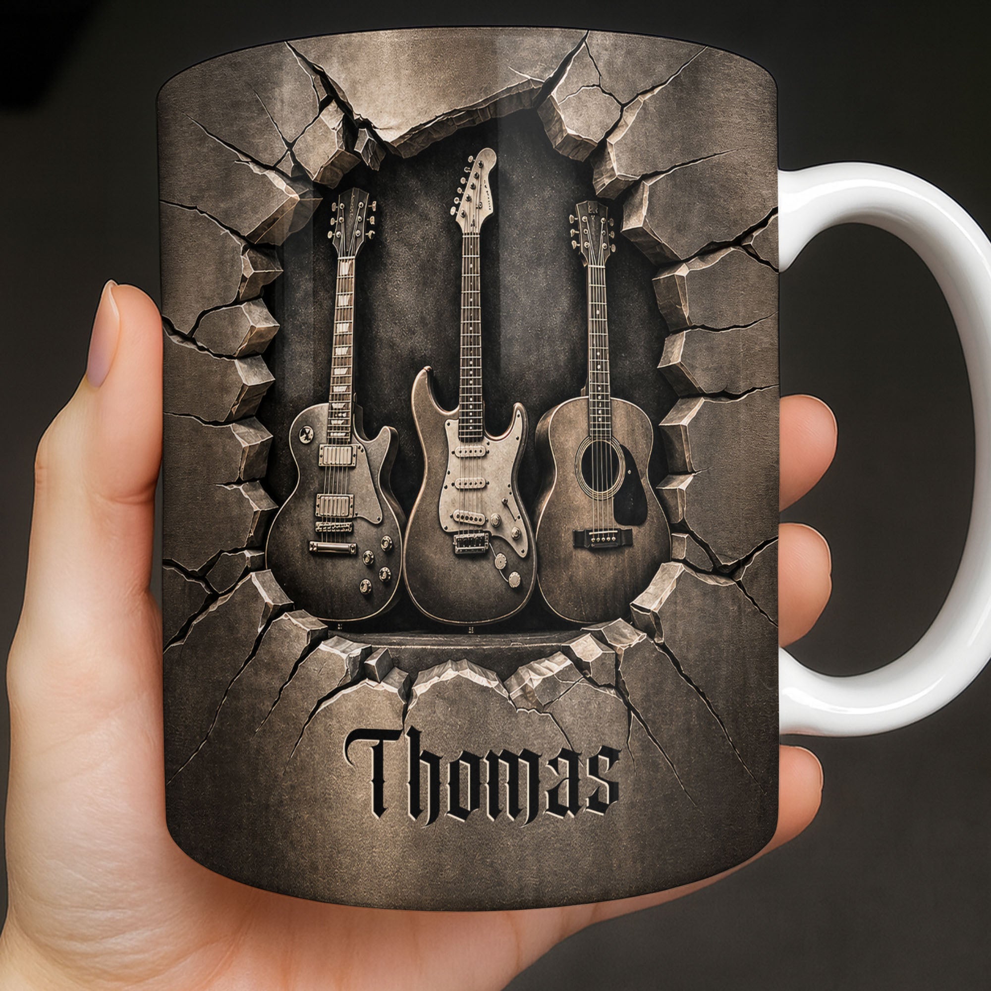 Personalized 3D Effect Guitar Coffee Mug Gift for Music Lovers Edge-to-edge Mug GradoCreations