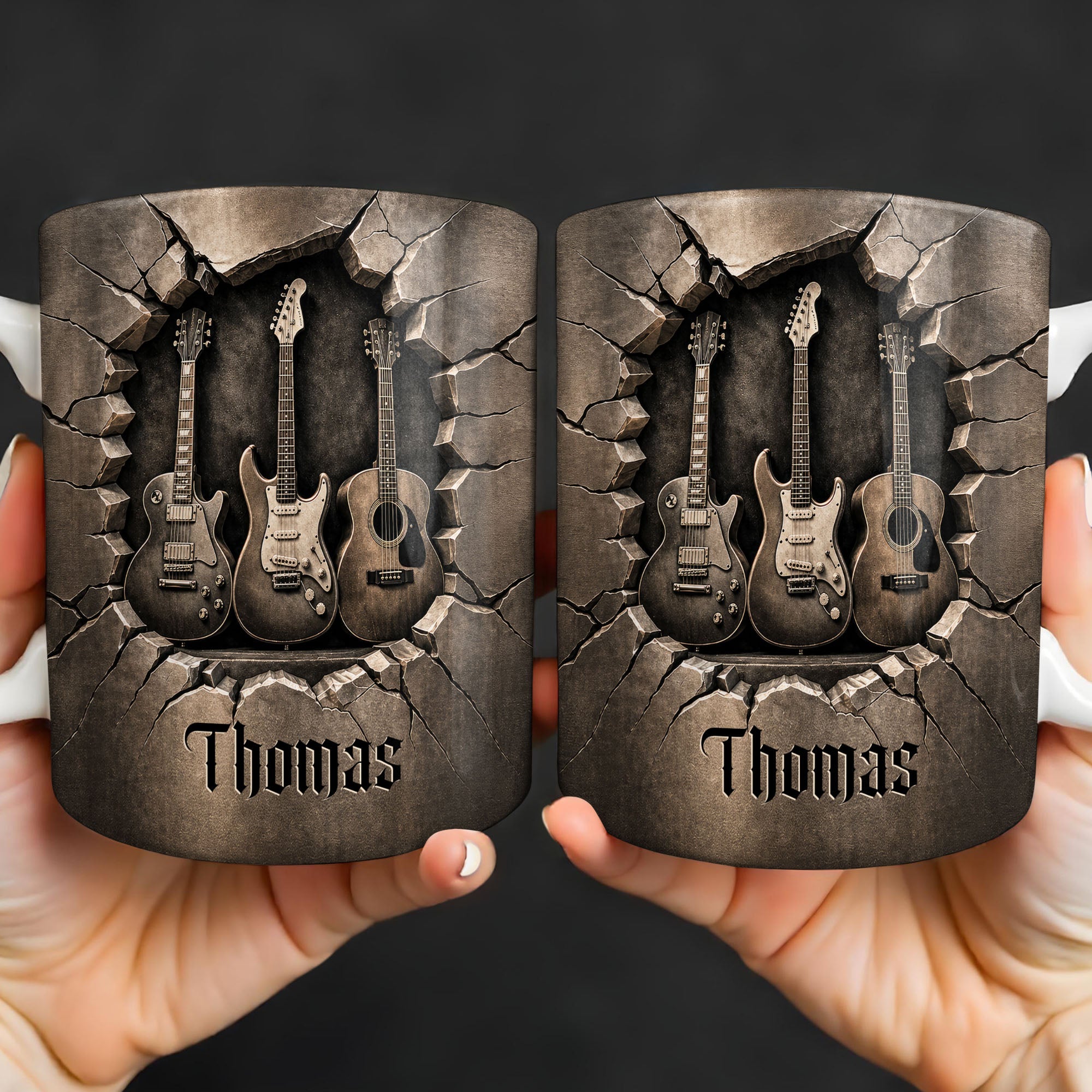 Personalized 3D Effect Guitar Coffee Mug Gift for Music Lovers Edge-to-edge Mug GradoCreations