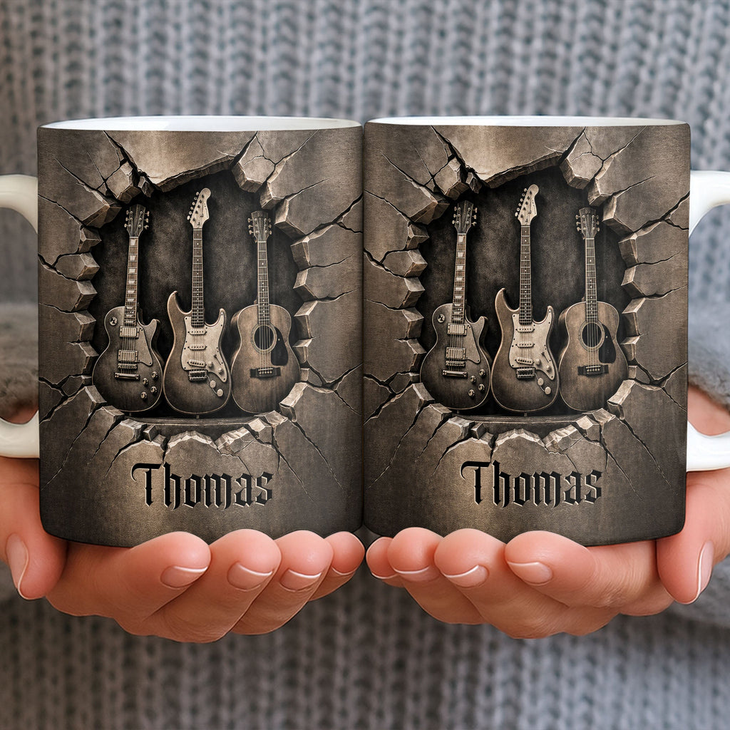 Personalized 3D Effect Guitar Coffee Mug Gift for Music Lovers Edge-to-edge Mug GradoCreations