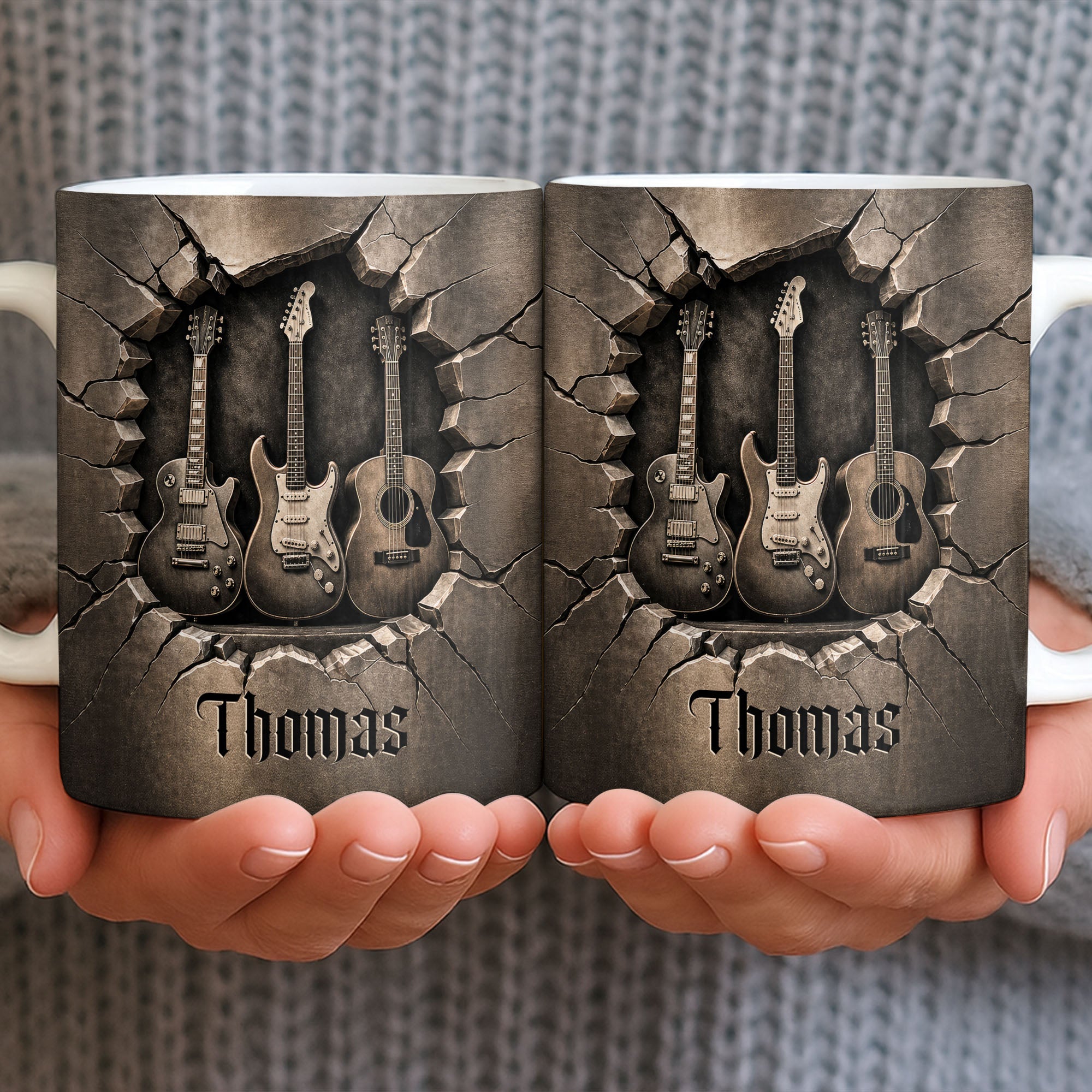 Personalized 3D Effect Guitar Coffee Mug Gift for Music Lovers Edge-to-edge Mug GradoCreations