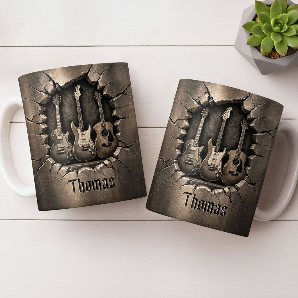 Personalized 3D Effect Guitar Coffee Mug Gift for Music Lovers Edge-to-edge Mug GradoCreations