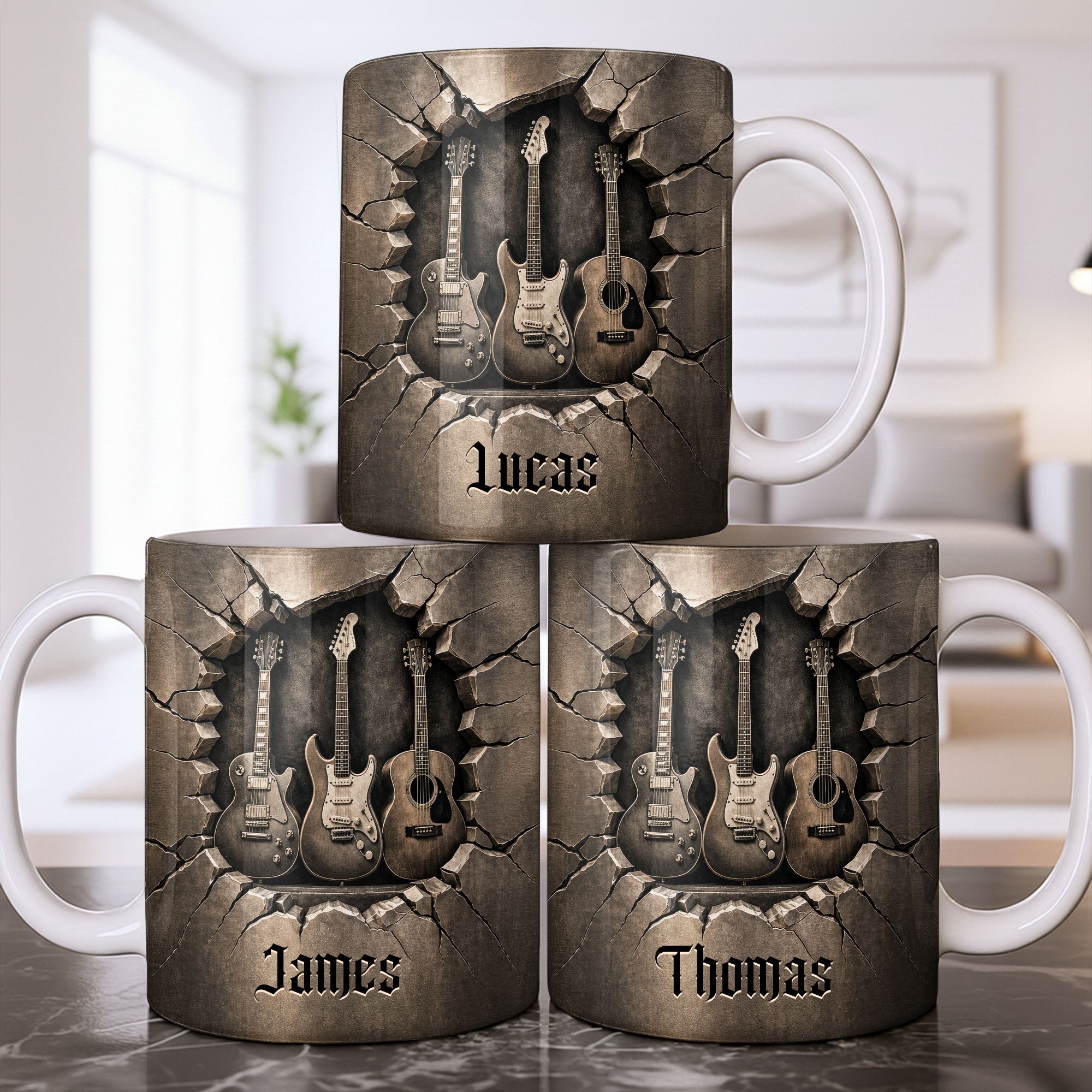 Personalized 3D Effect Guitar Coffee Mug Gift for Music Lovers Edge-to-edge Mug GradoCreations