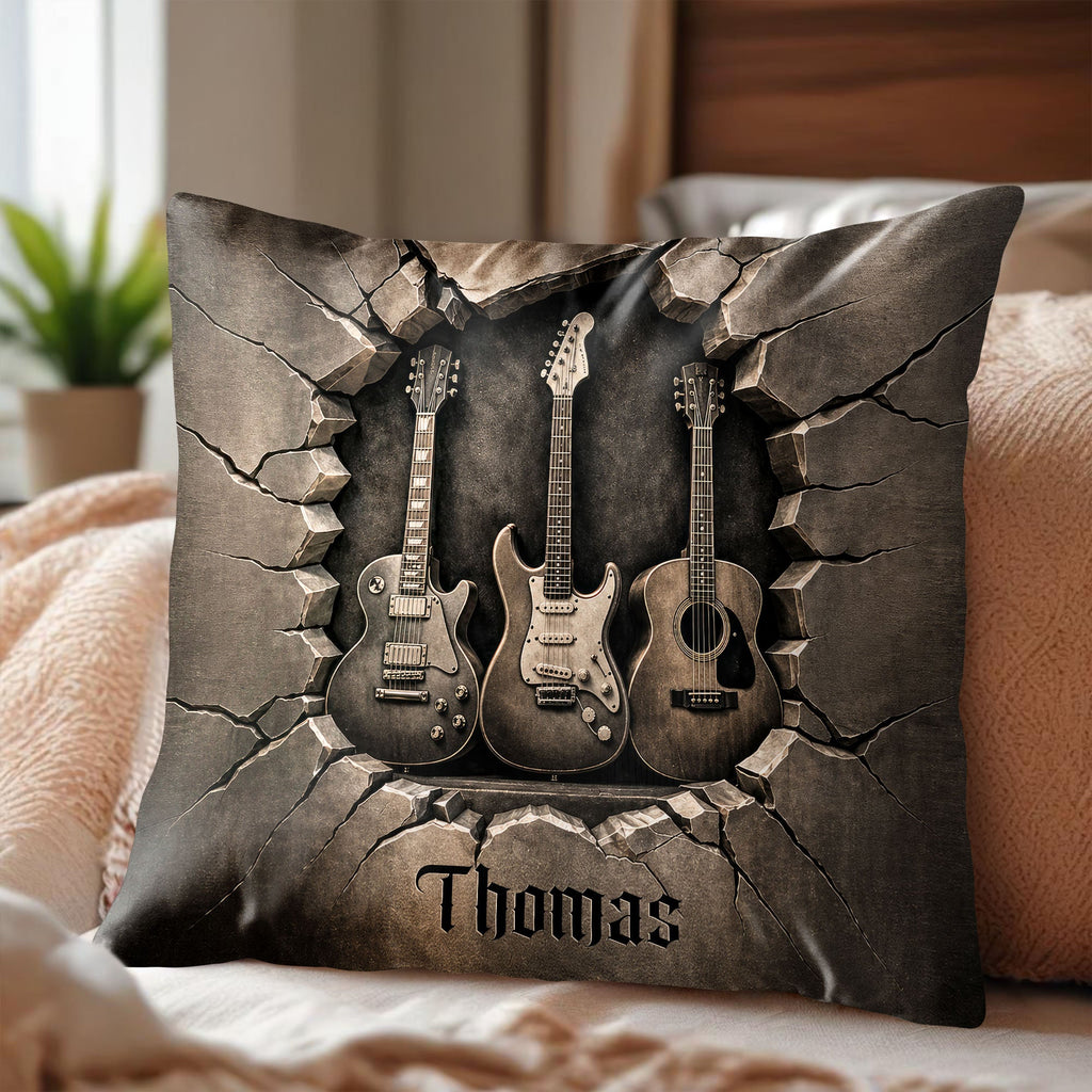 Personalized Guitar Lover Pillow Custom Name 3D Stone Effect Gift