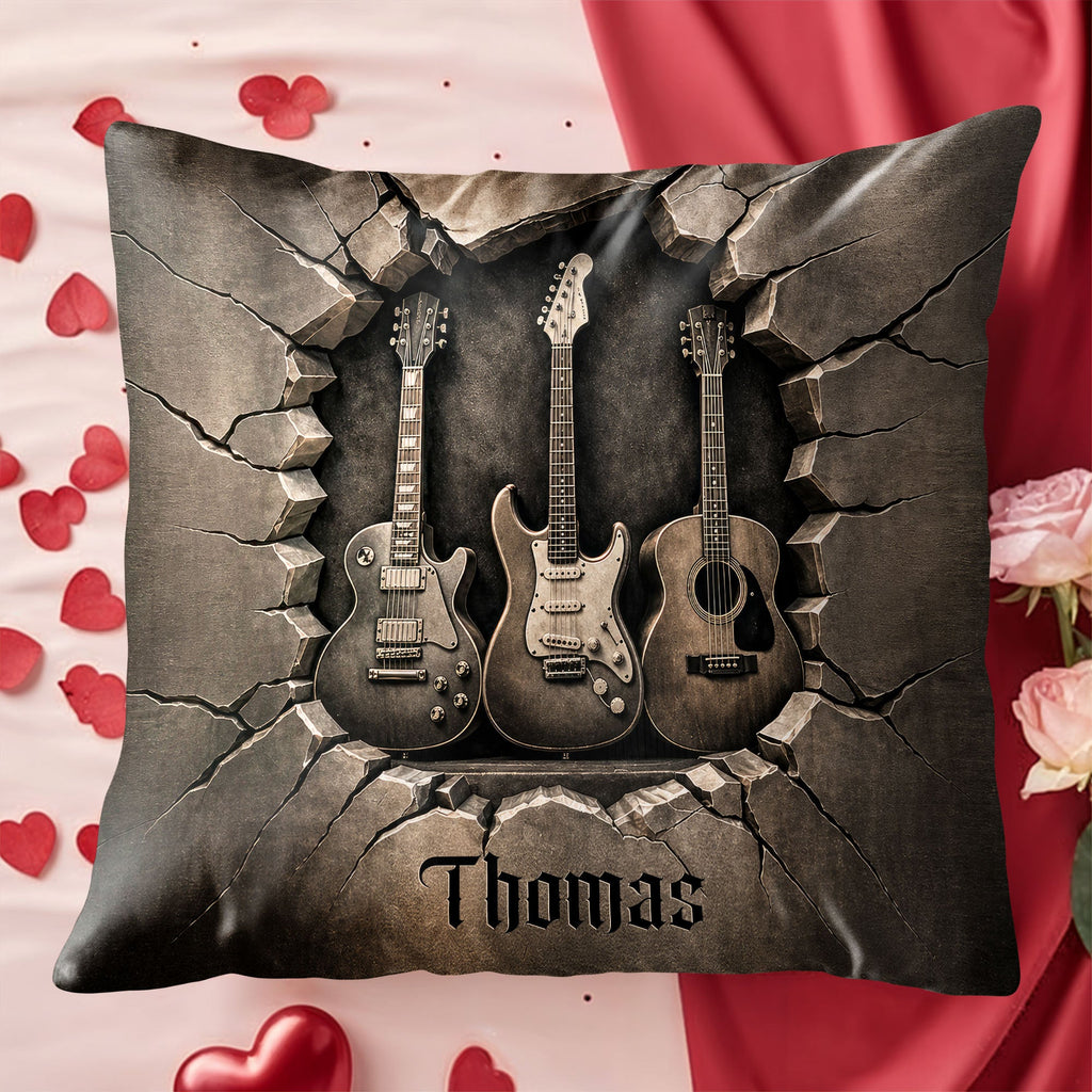 Personalized Guitar Lover Pillow Custom Name 3D Stone Effect Gift