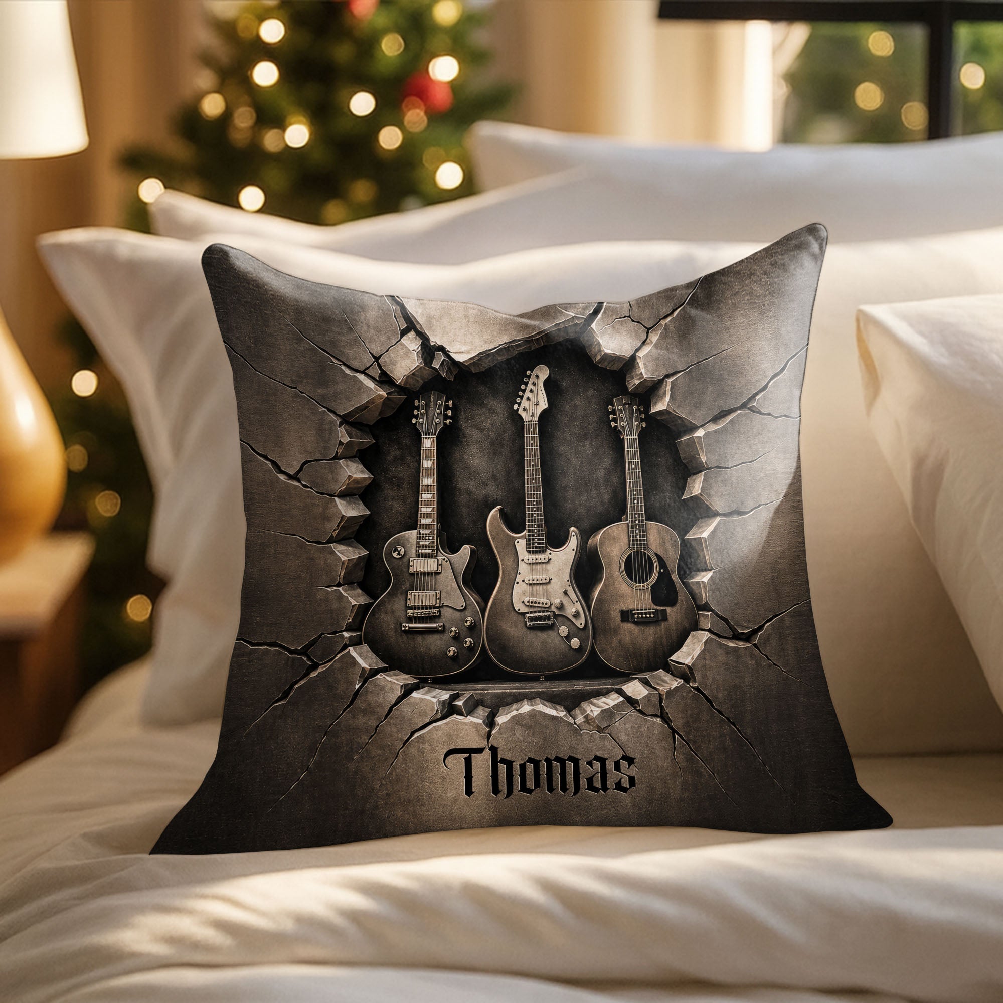 Personalized Guitar Lover Pillow Custom Name 3D Stone Effect Gift