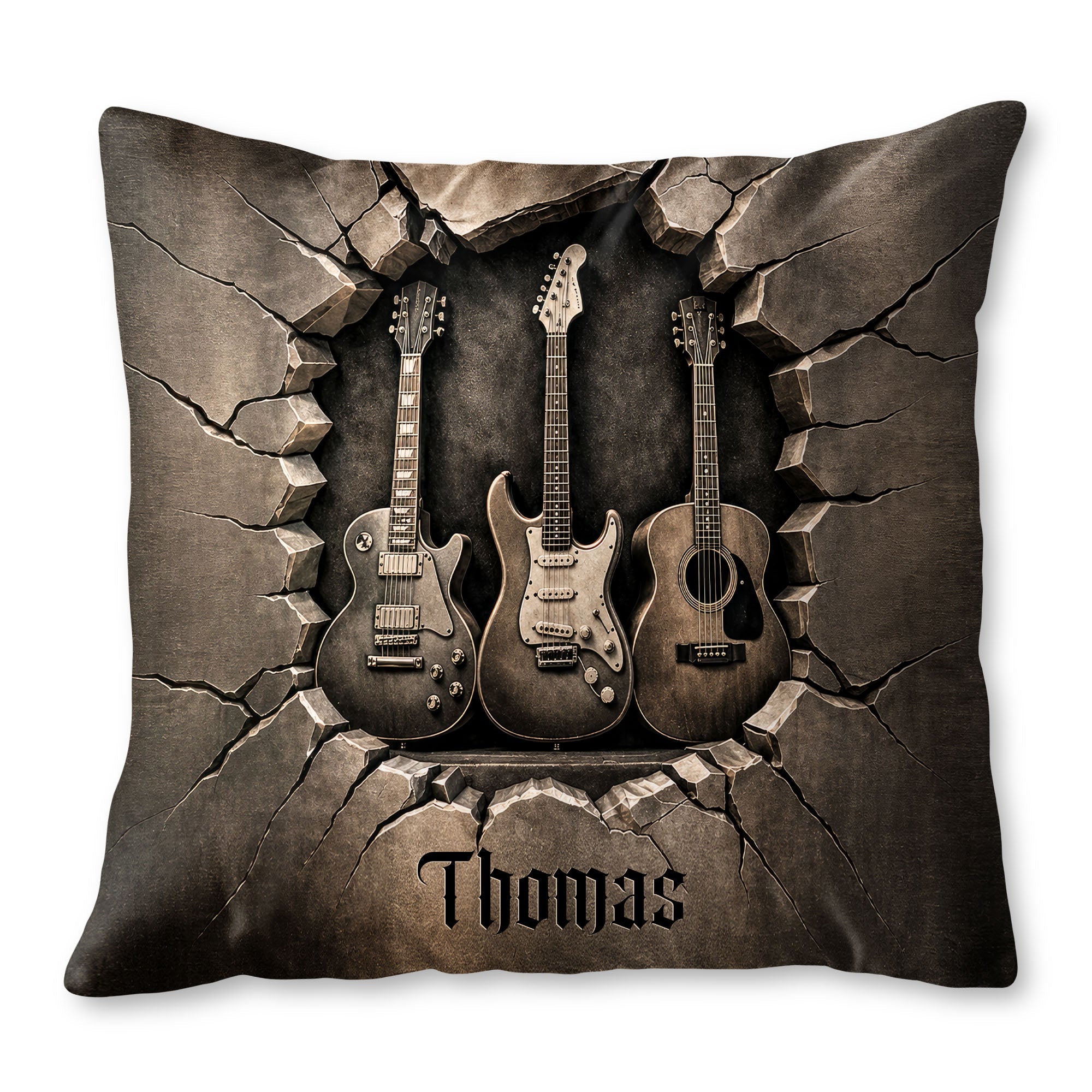 Personalized Guitar Lover Pillow Custom Name 3D Stone Effect Gift