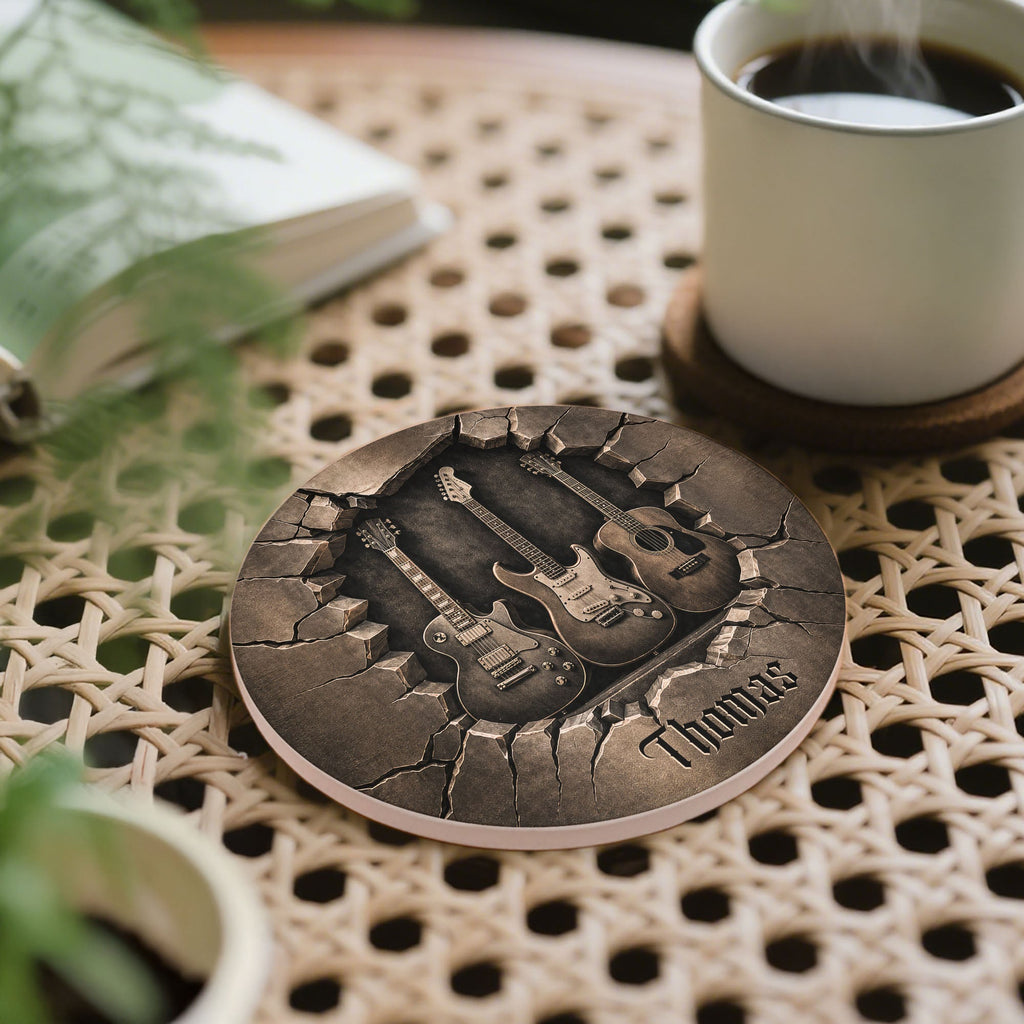 Personalized Ceramic Coaster with 3D Guitars Gift for Music Lovers Ceramic Coaster GradoCreations