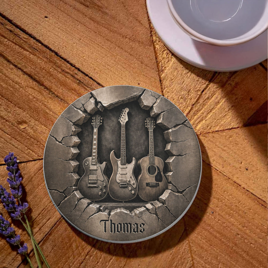 Personalized Ceramic Coaster with 3D Guitars Gift for Music Lovers Ceramic Coaster GradoCreations