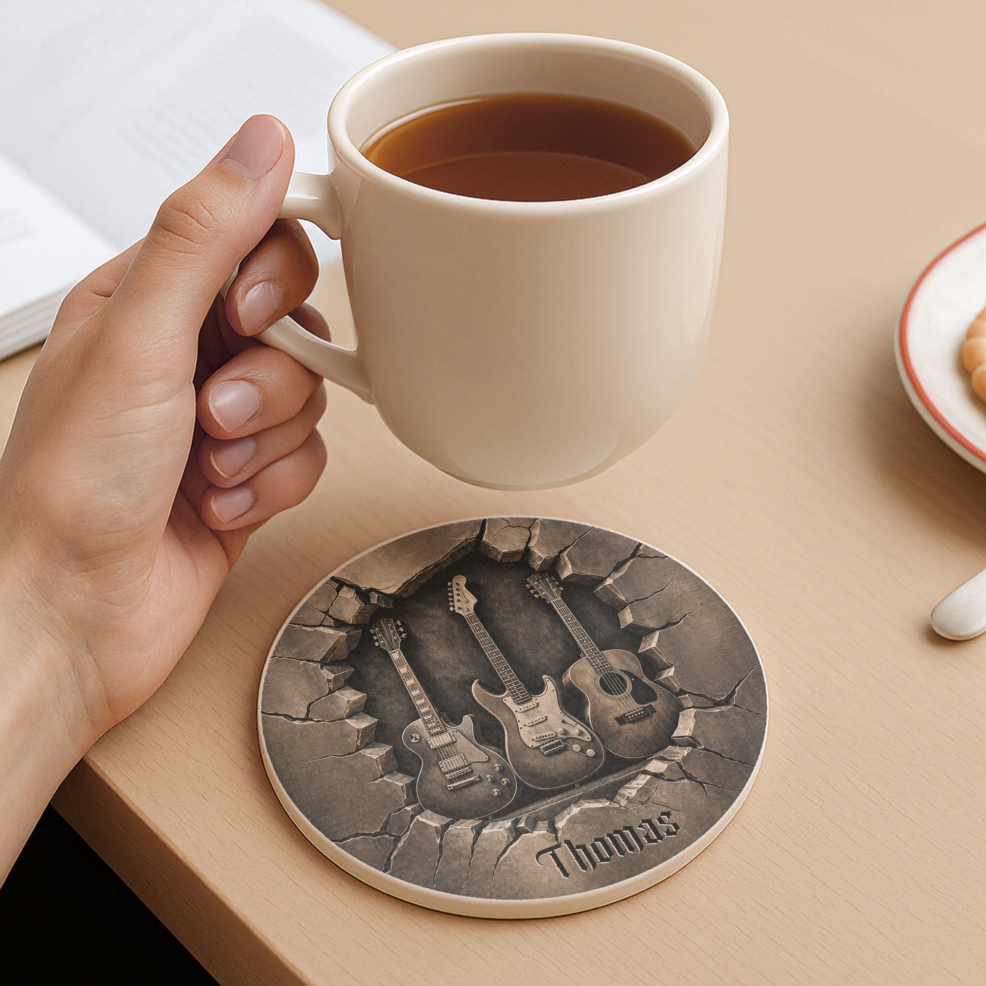 Personalized Ceramic Coaster with 3D Guitars Gift for Music Lovers Ceramic Coaster GradoCreations