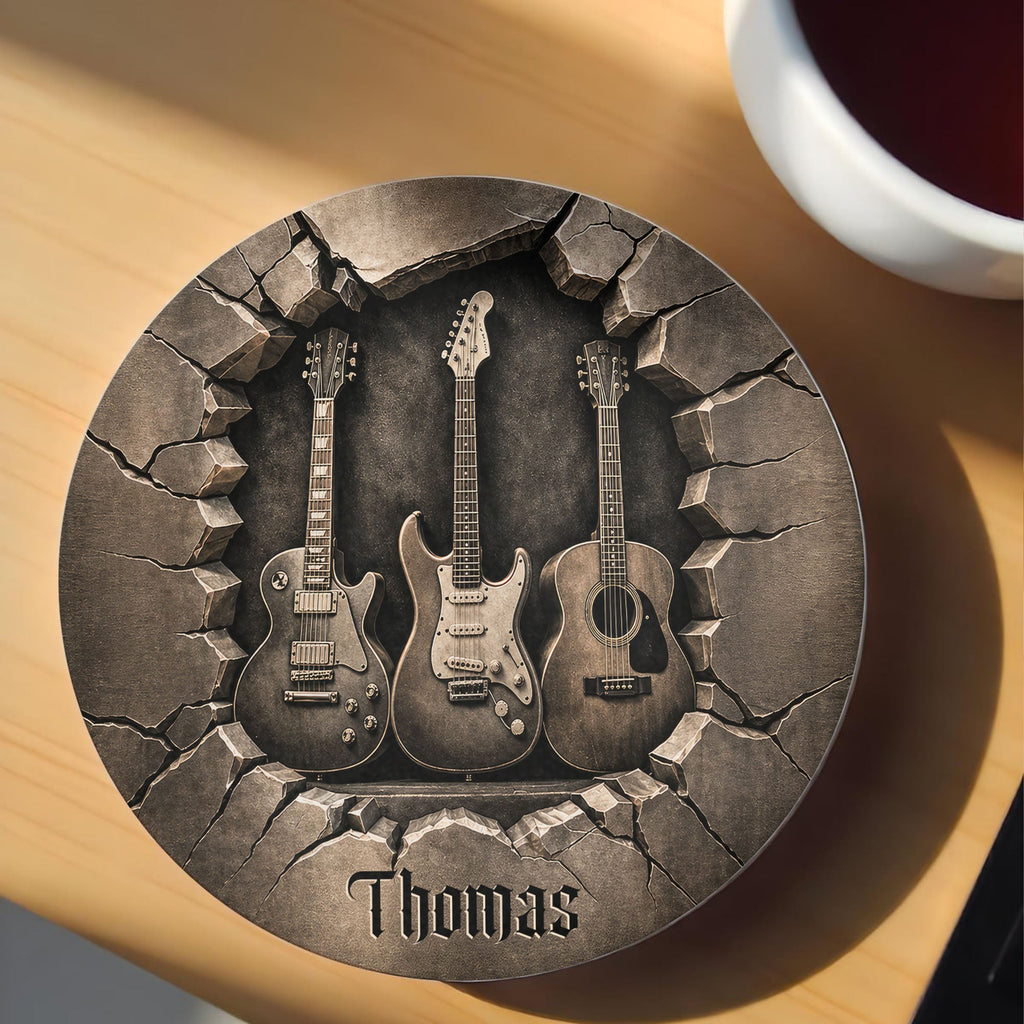 Personalized Ceramic Coaster with 3D Guitars Gift for Music Lovers Ceramic Coaster GradoCreations