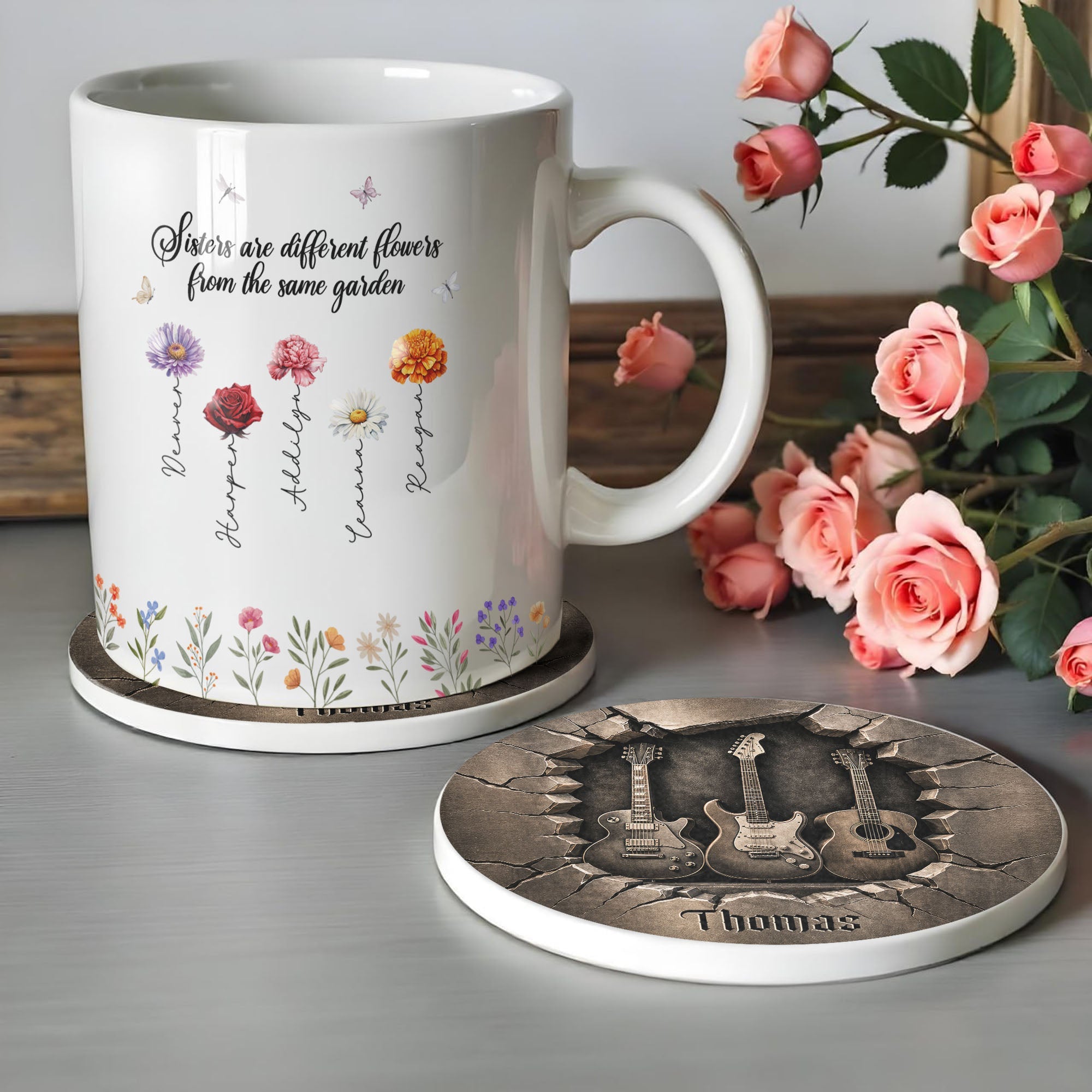 Personalized Ceramic Coaster with 3D Guitars Gift for Music Lovers Ceramic Coaster GradoCreations