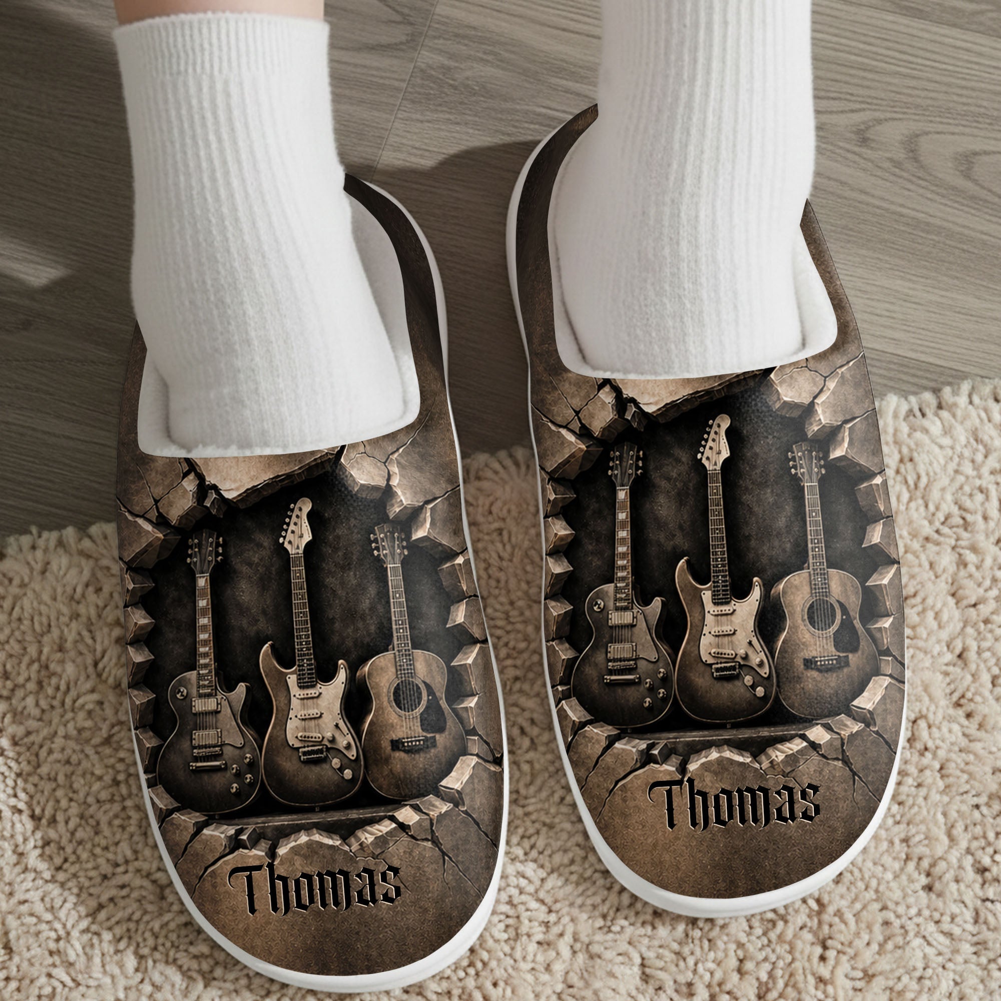 Personalized 3D Guitar Slippers Custom Name Gift for Music Lovers Slippers GradoCreations
