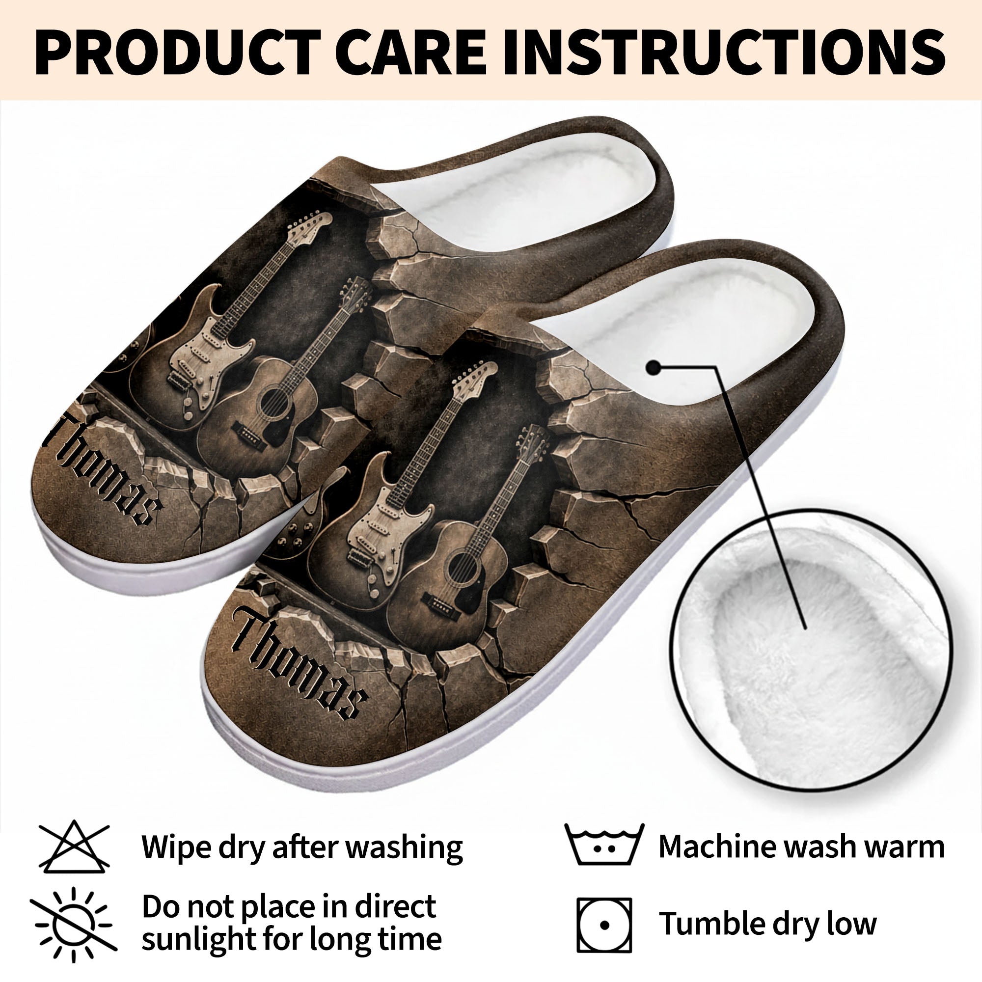 Personalized 3D Guitar Slippers Custom Name Gift for Music Lovers Slippers GradoCreations